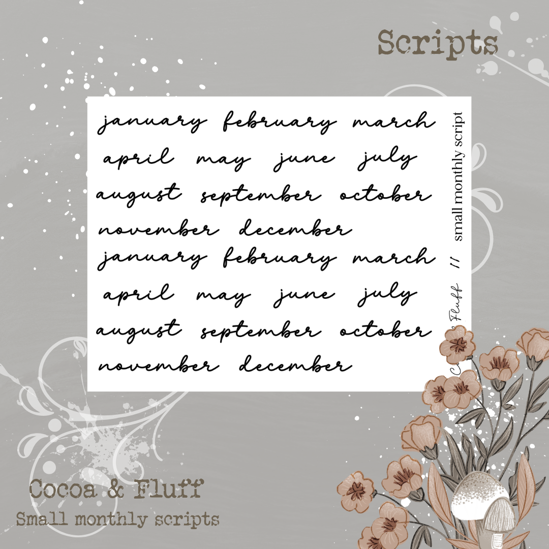 Monthly Script Stickers – Washi Paper