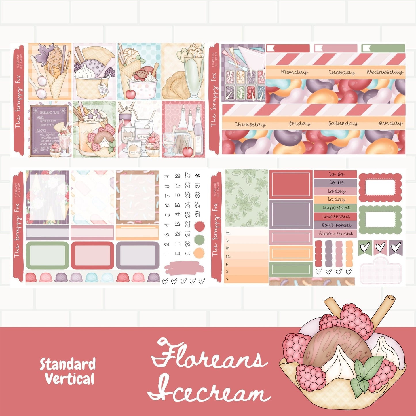 Floreans Ice Cream Standard Vertical Weekly Sticker Kit