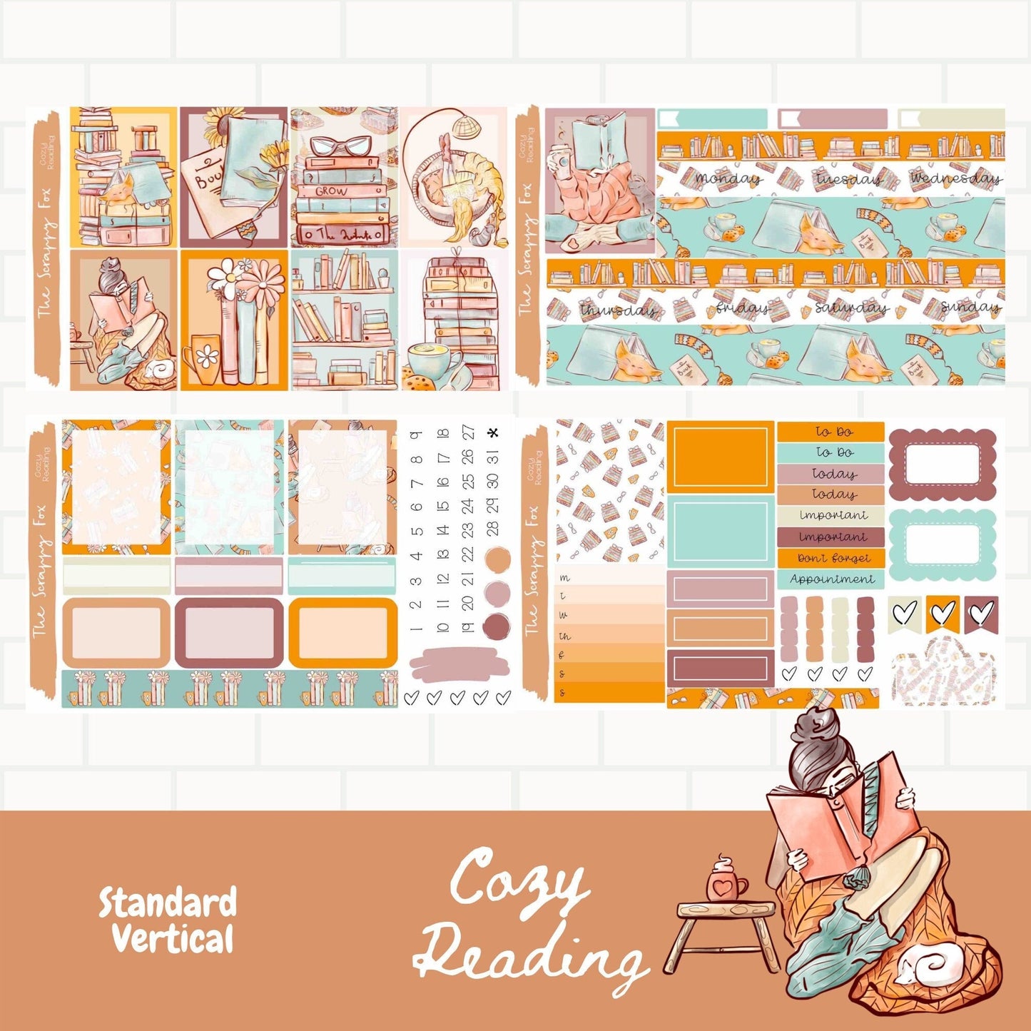 Cozy Reading Standard Vertical Weekly Sticker Kit