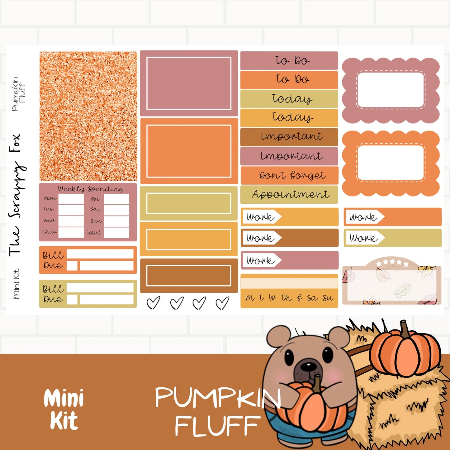 Pumpkin Fluff Standard Vertical Weekly Sticker Kit