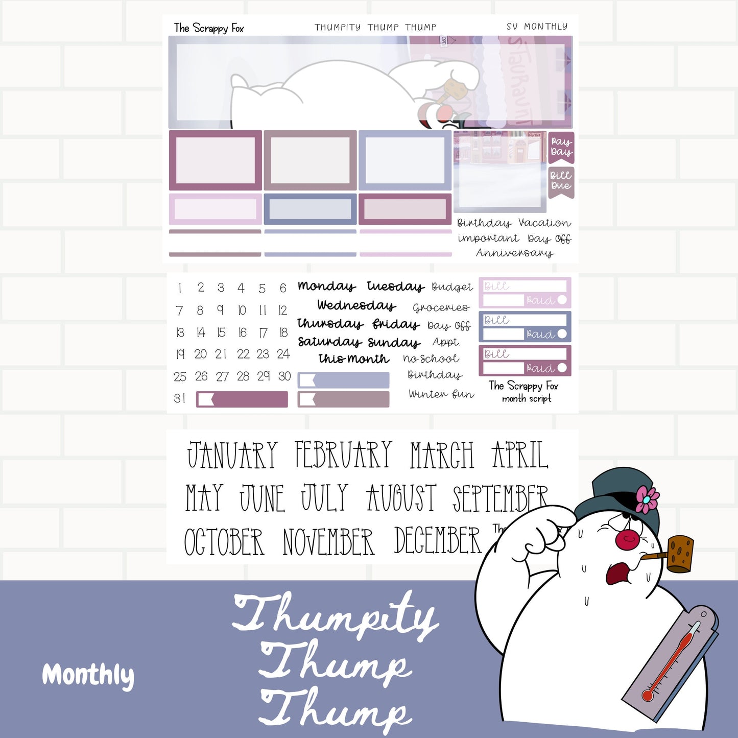 Thumpity Thump Thump Standard Vertical Monthly Sticker Kit