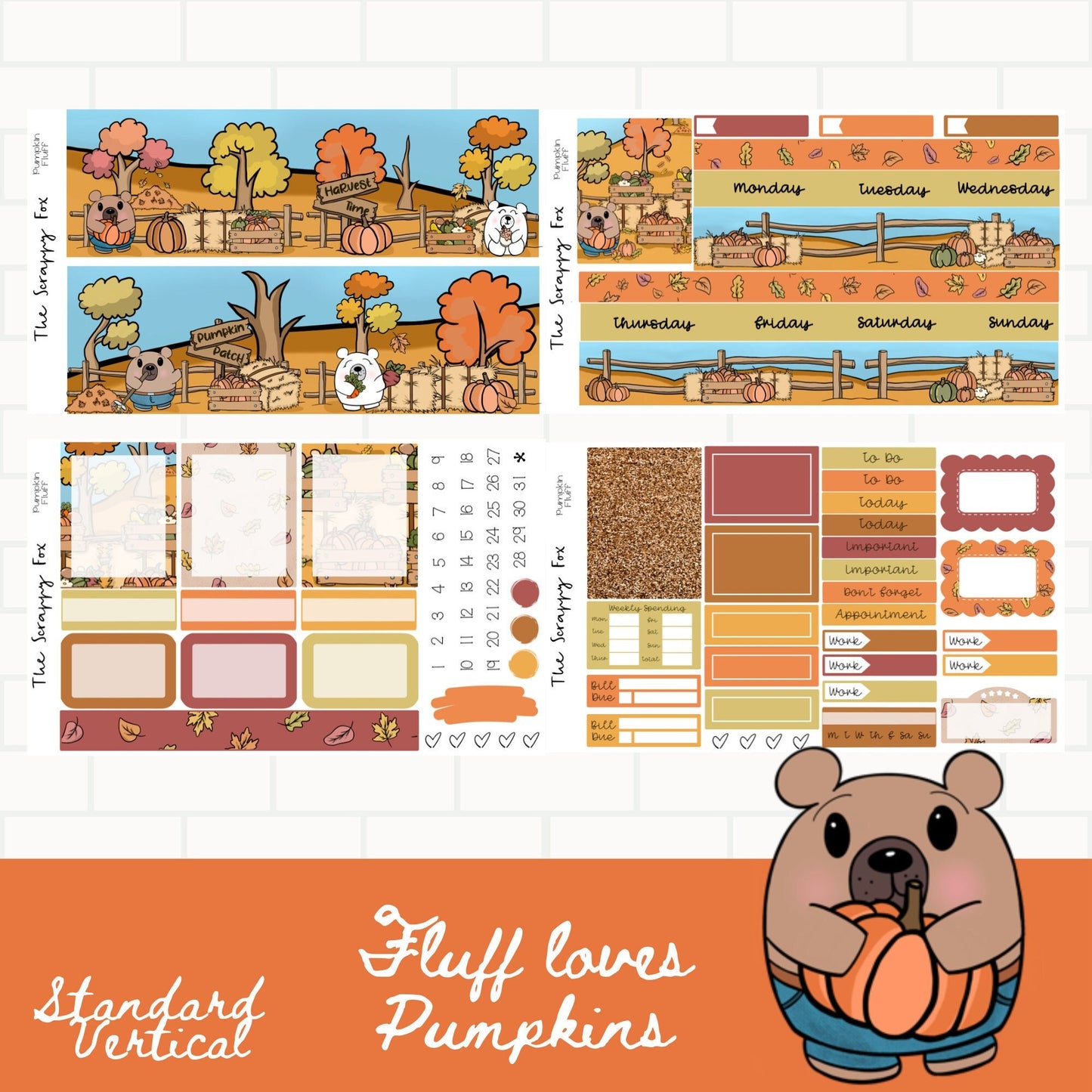 Fluff Loves Pumpkins Standard Vertical Weekly Sticker Kit