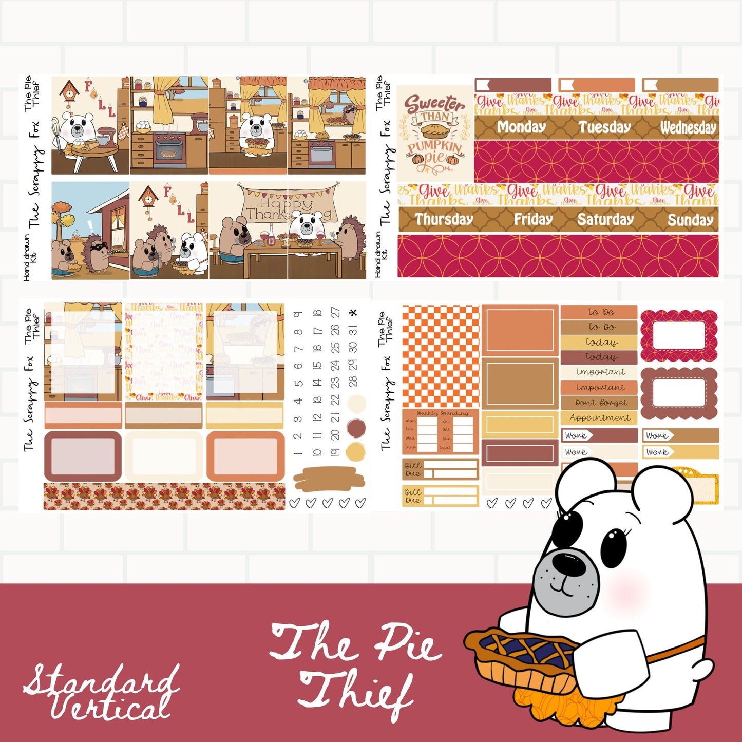 The Pie Thief Standard Vertical Weekly Sticker Kit