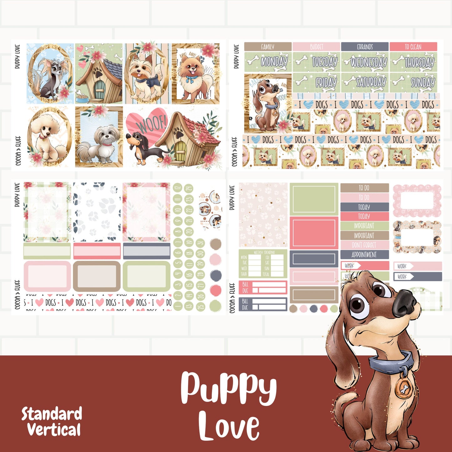 Puppy Love Standard Vertical Weekly Sticker Kit