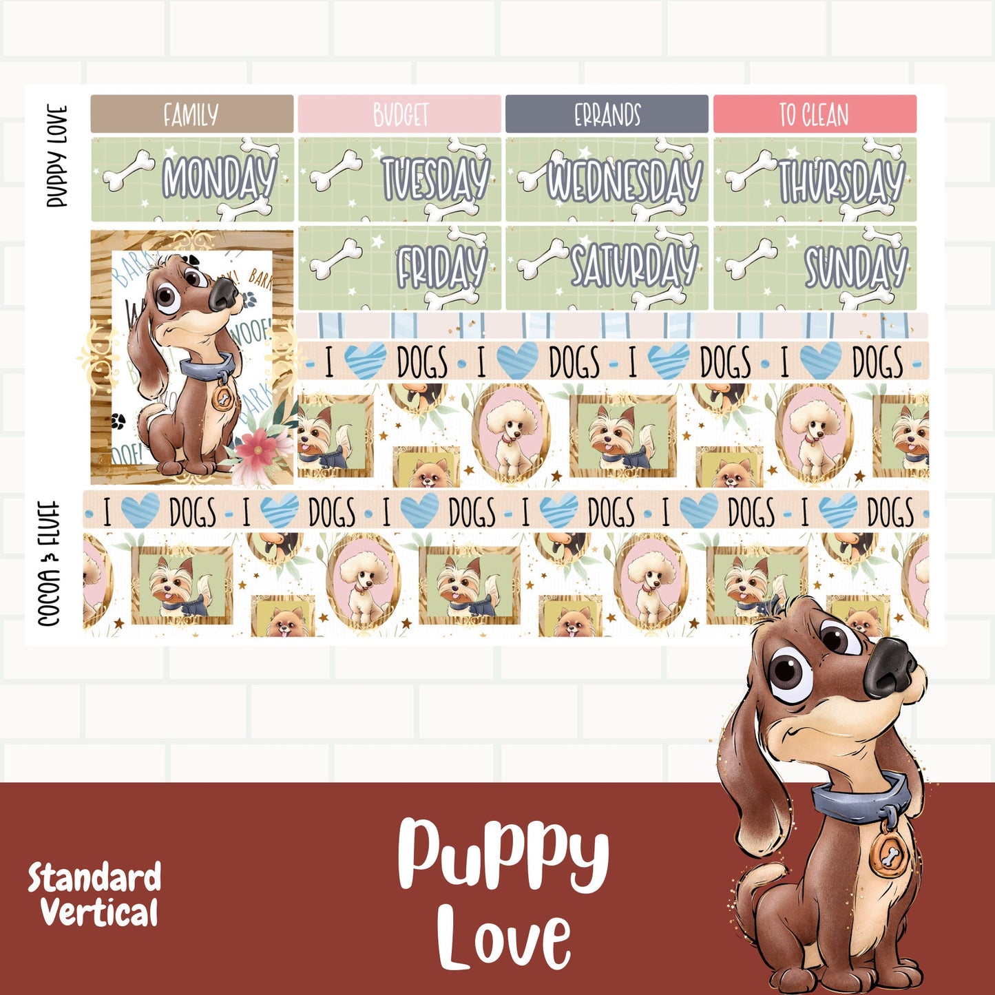 Puppy Love Standard Vertical Weekly Sticker Kit