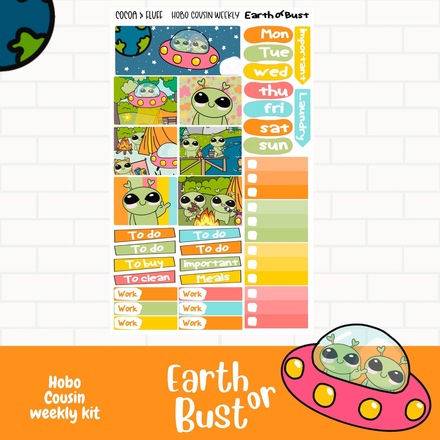 Earth or Bust Hobo Cousin Weekly Sticker Kit