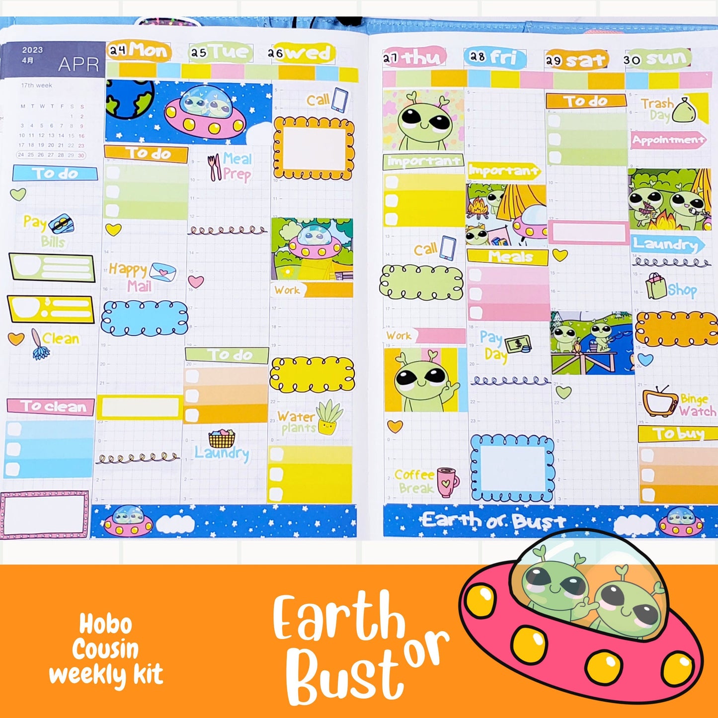 Earth or Bust Hobo Cousin Weekly Sticker Kit
