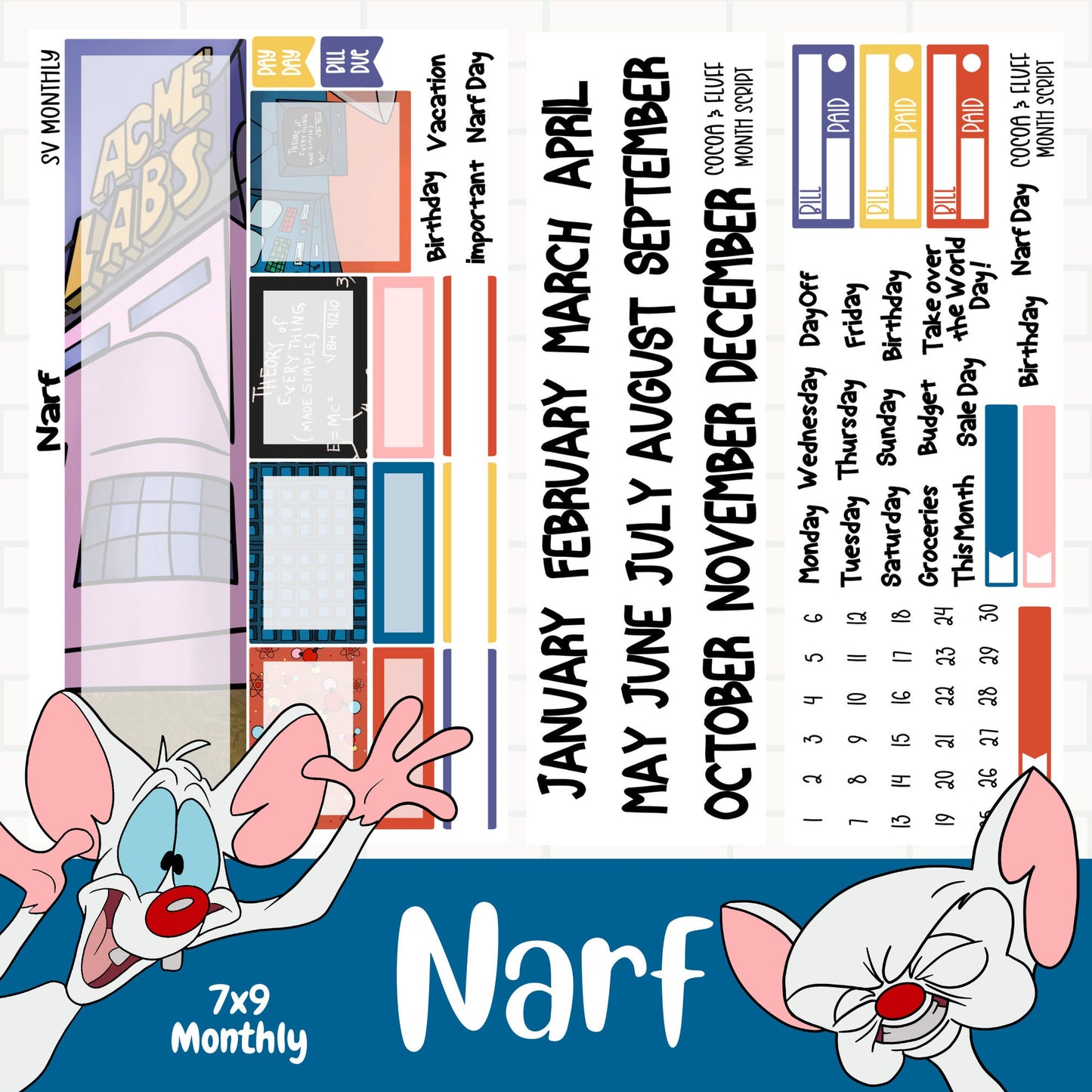 Narf Standard Vertical Monthly Sticker Kit