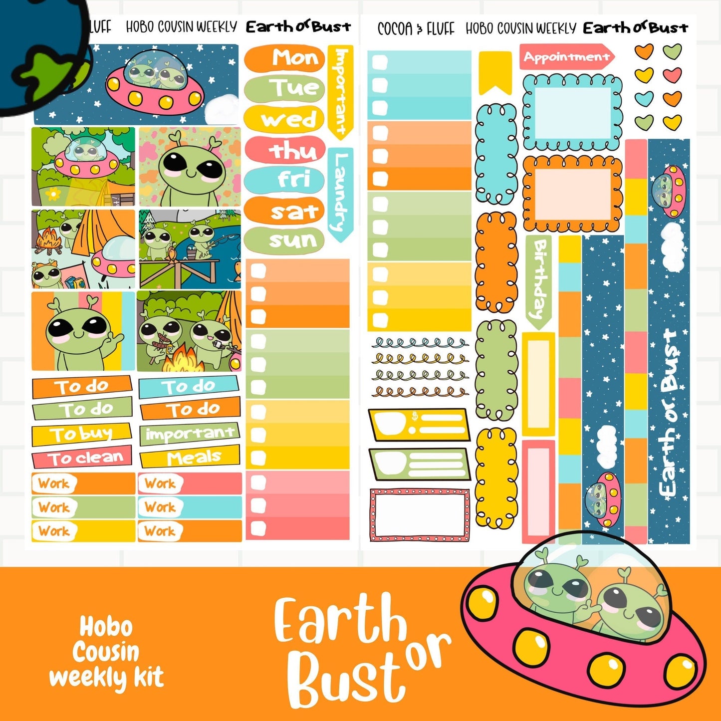Earth or Bust Hobo Cousin Weekly Sticker Kit