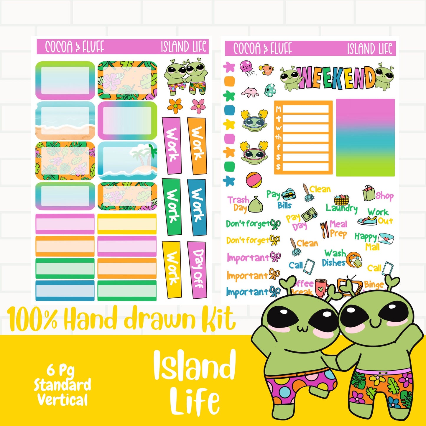 Island Life Hand Drawn Standard Vertical Weekly Sticker Kit