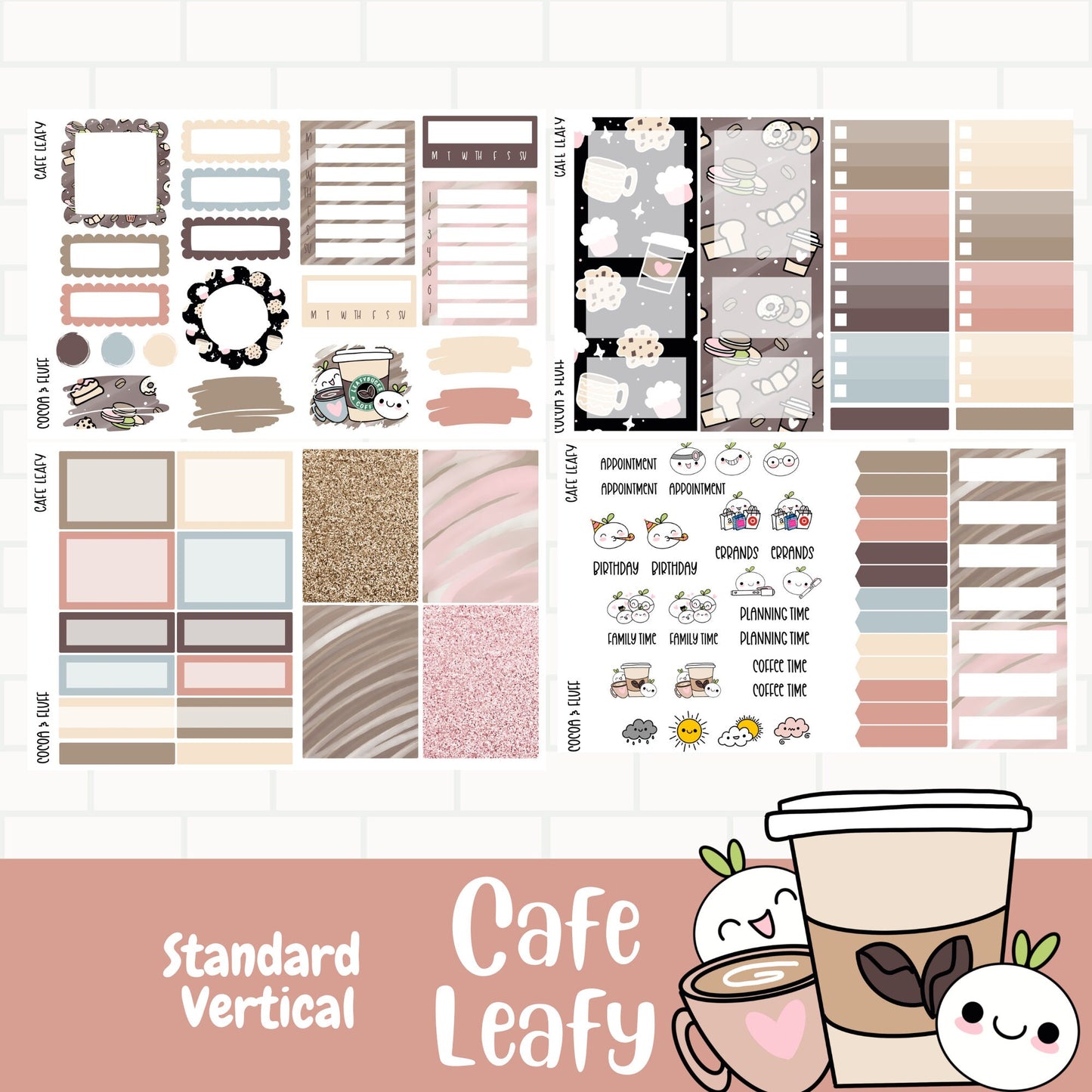 Cafe Leafy Standard Vertical Weekly Sticker Kit