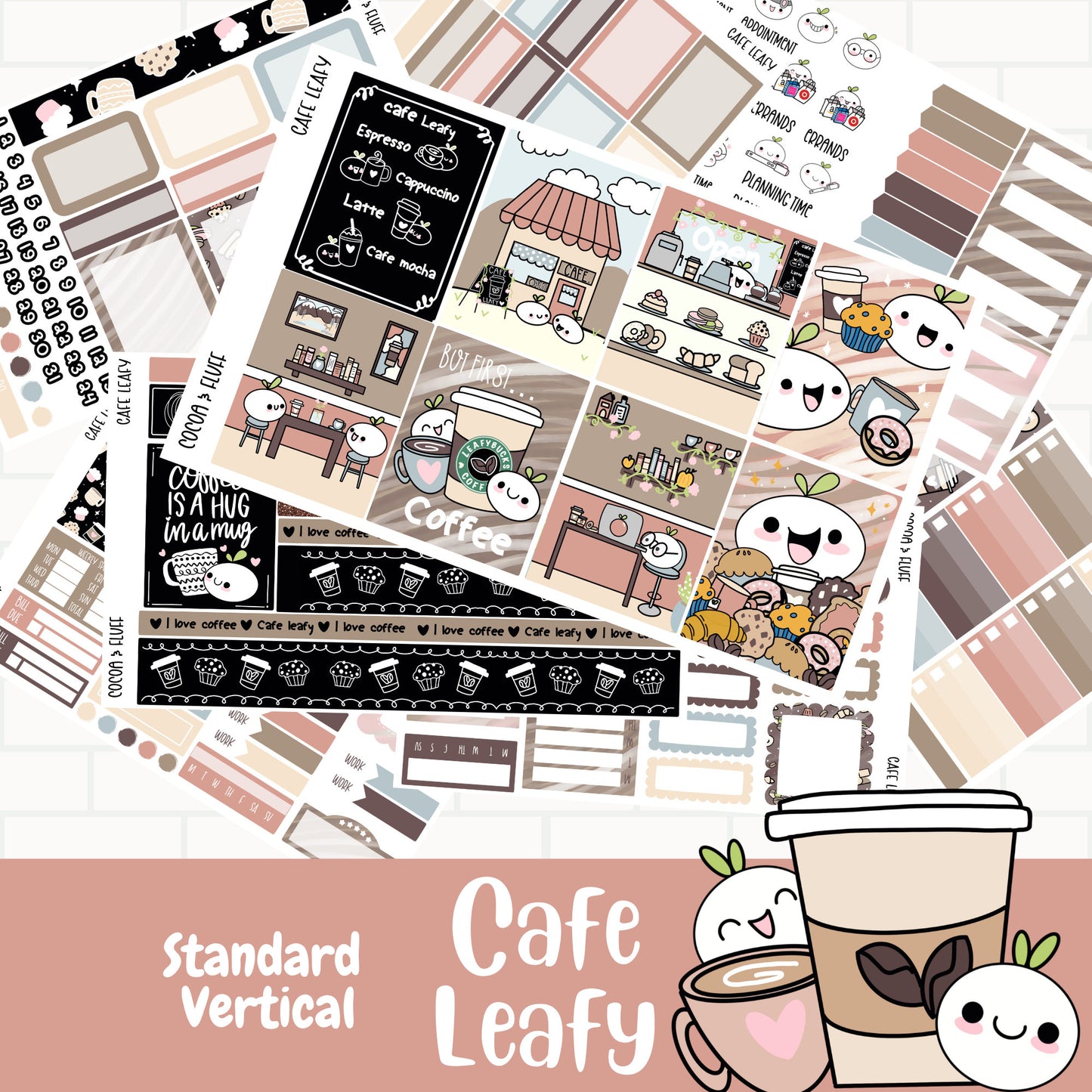 Cafe Leafy Standard Vertical Weekly Sticker Kit
