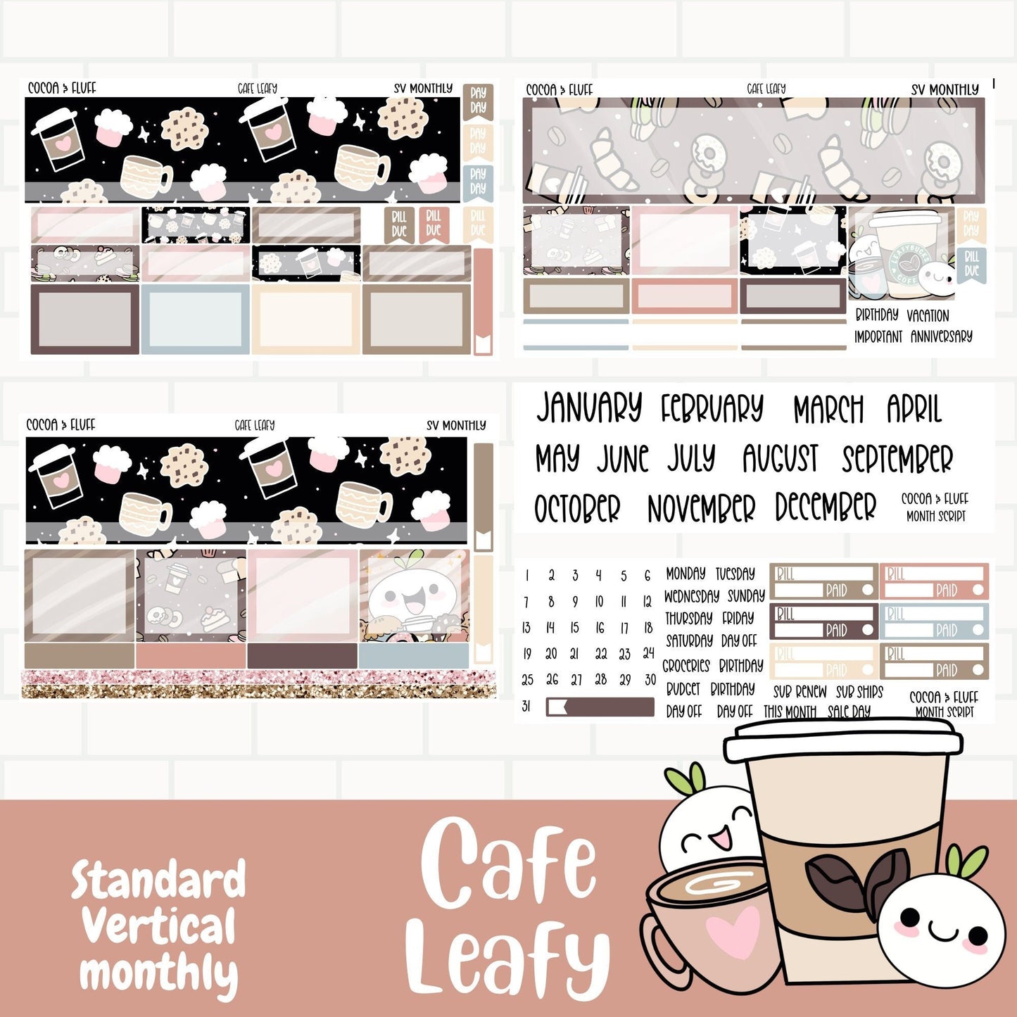 Cafe Leafy Standard Vertical Monthly Sticker Kit