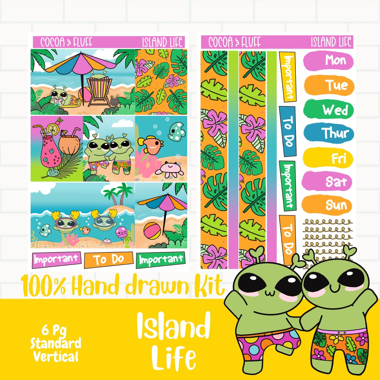 Island Life Hand Drawn Standard Vertical Weekly Sticker Kit