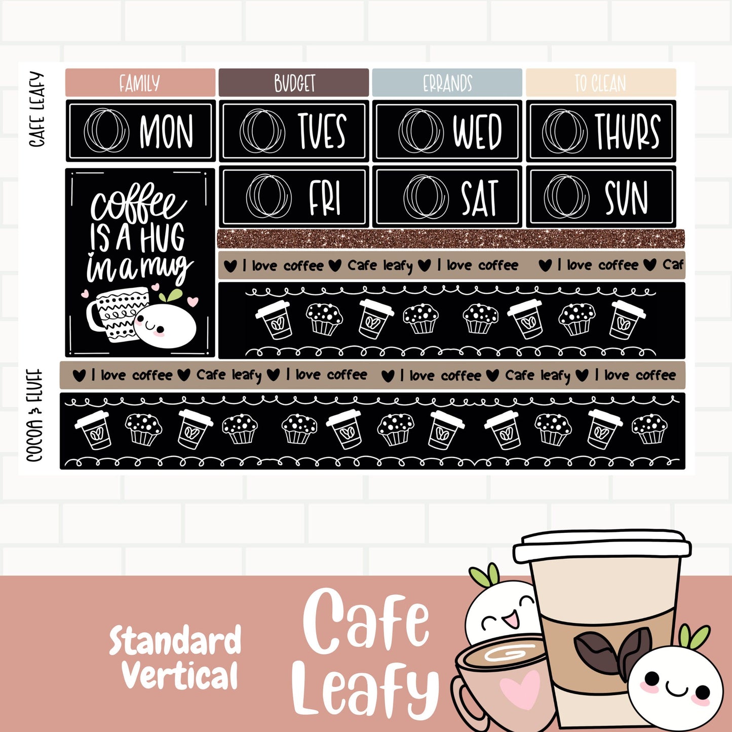 Cafe Leafy Standard Vertical Weekly Sticker Kit