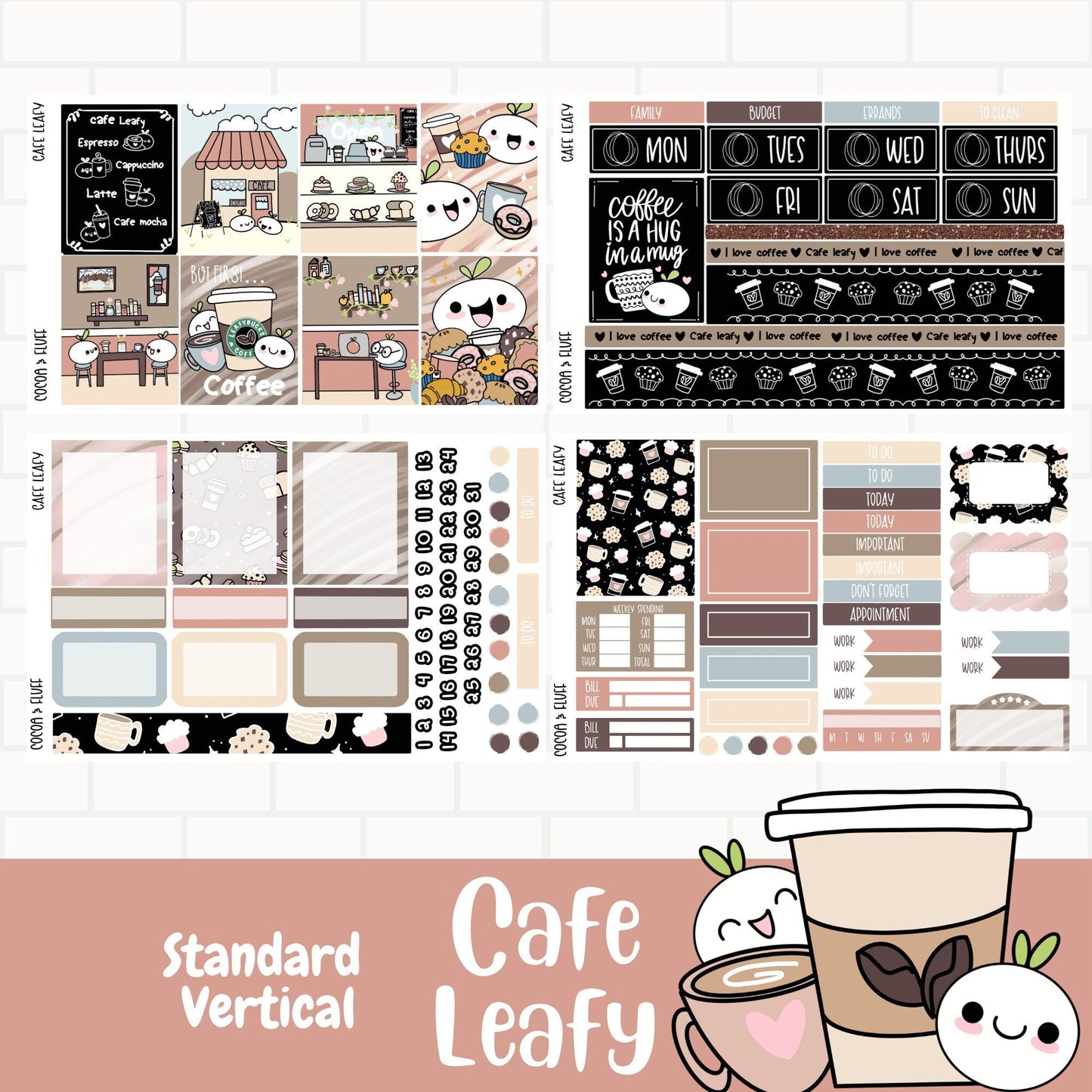 Cafe Leafy Standard Vertical Weekly Sticker Kit