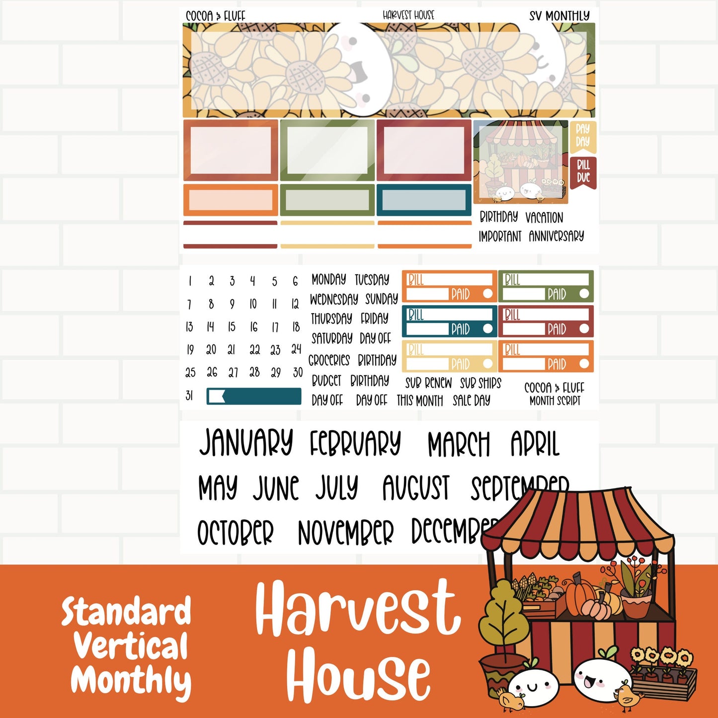 Harvest House Standard Vertical Monthly Sticker Kit