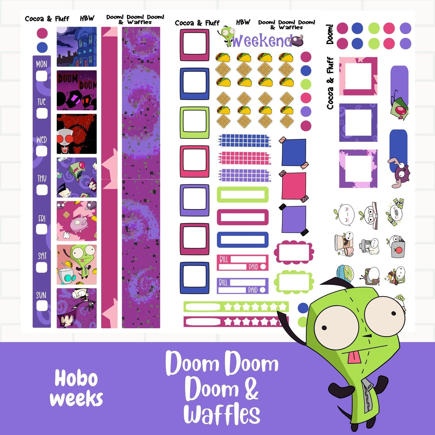 Doom Doom Doom & Waffles Hobonichi Weeks Weekly Sticker Kit