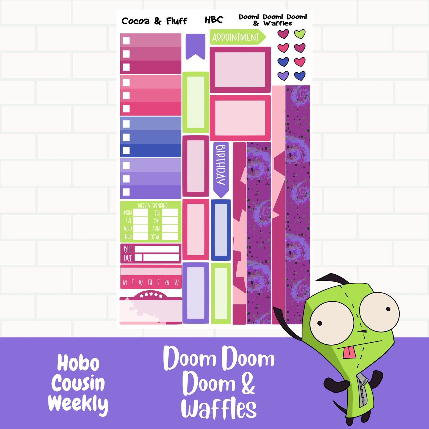 Doom Doom Doom & Waffles Hobonichi Cousin Weekly Sticker Kit