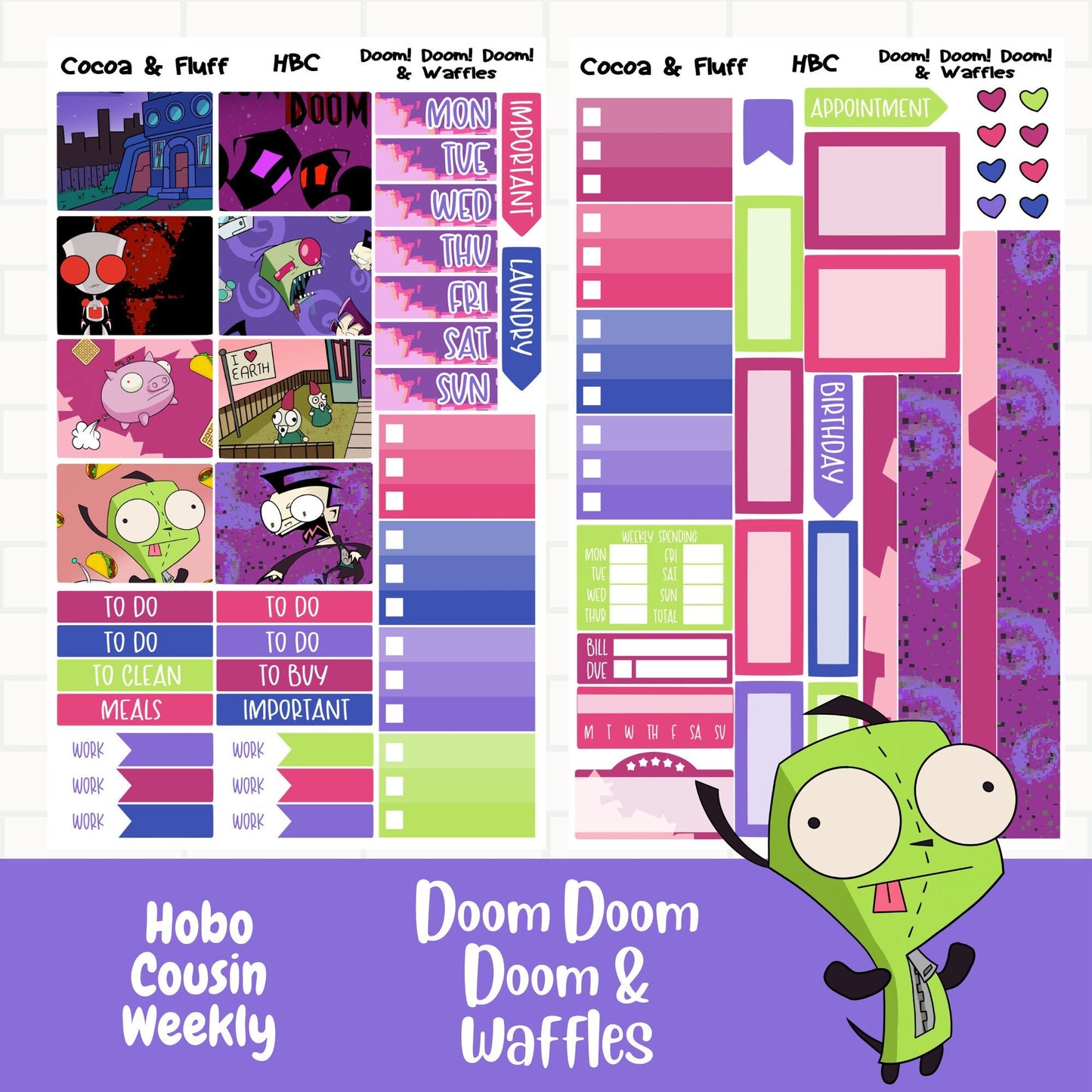 Doom Doom Doom & Waffles Hobonichi Cousin Weekly Sticker Kit
