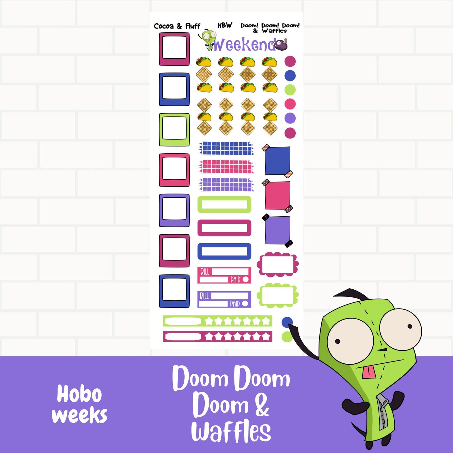 Doom Doom Doom & Waffles Hobonichi Weeks Weekly Sticker Kit