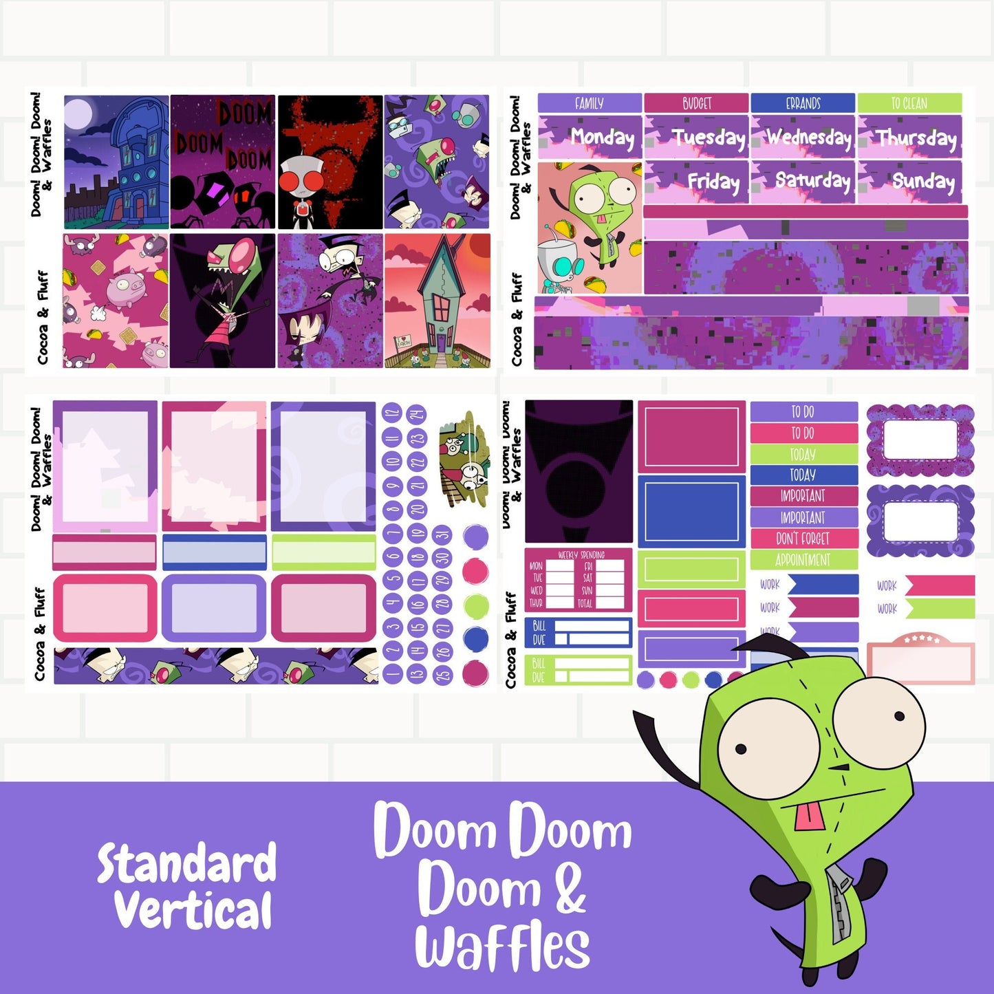 Doom Doom Doom & Waffles Standard Vertical Weekly Sticker Kit