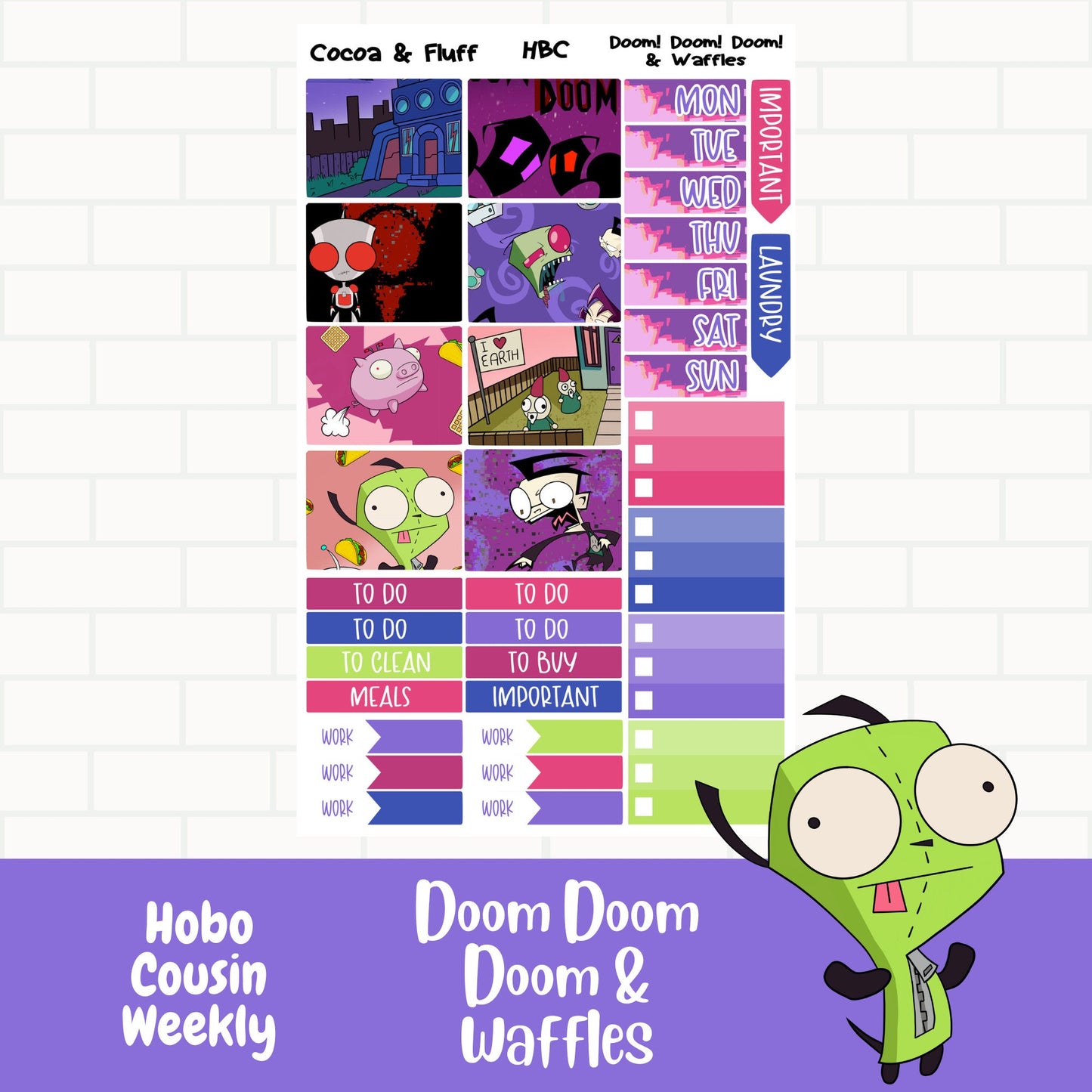 Doom Doom Doom & Waffles Hobonichi Cousin Weekly Sticker Kit