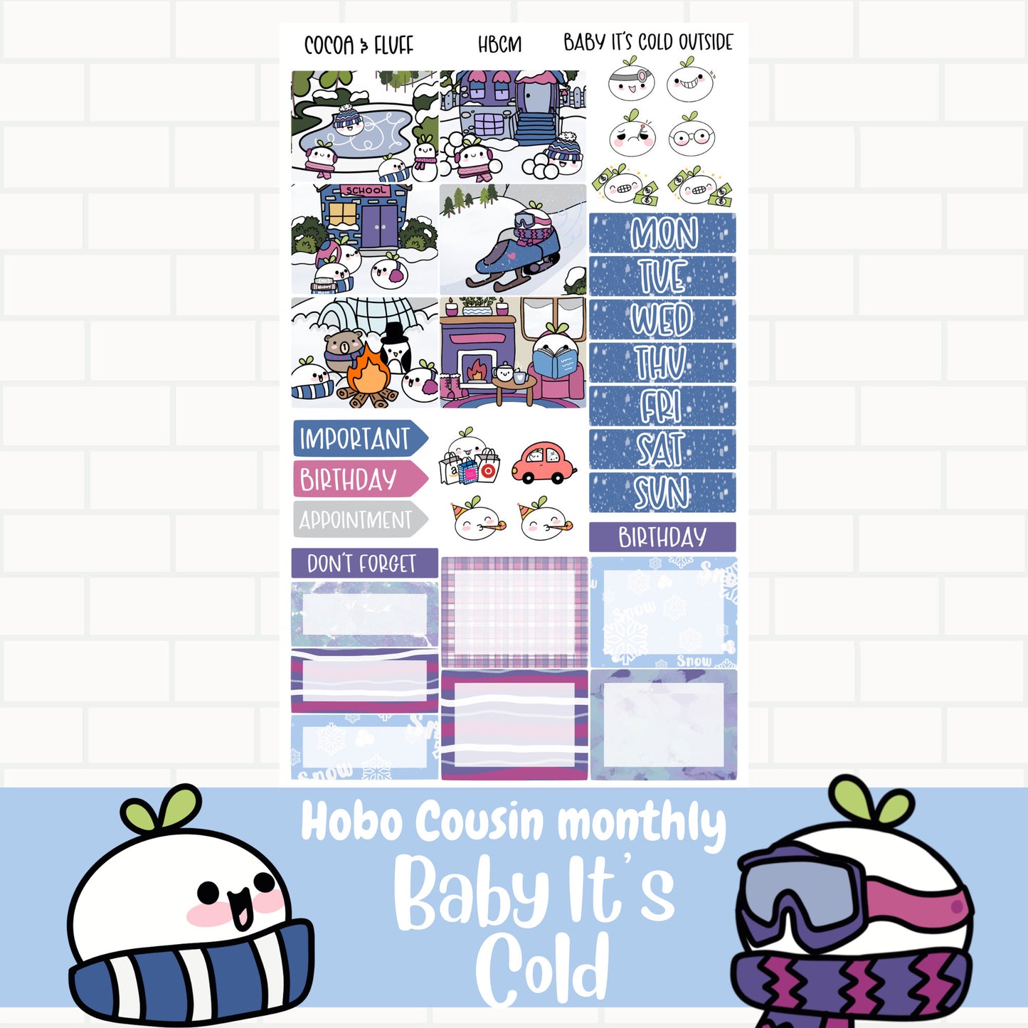 Baby It's Cold Hobonichi Cousin Monthly Sticker Kit