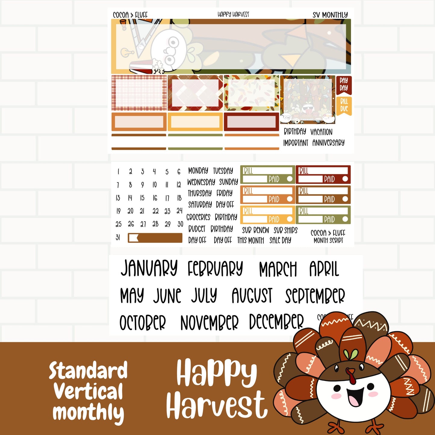 Happy Harvest Standard Vertical Monthly Sticker Kit