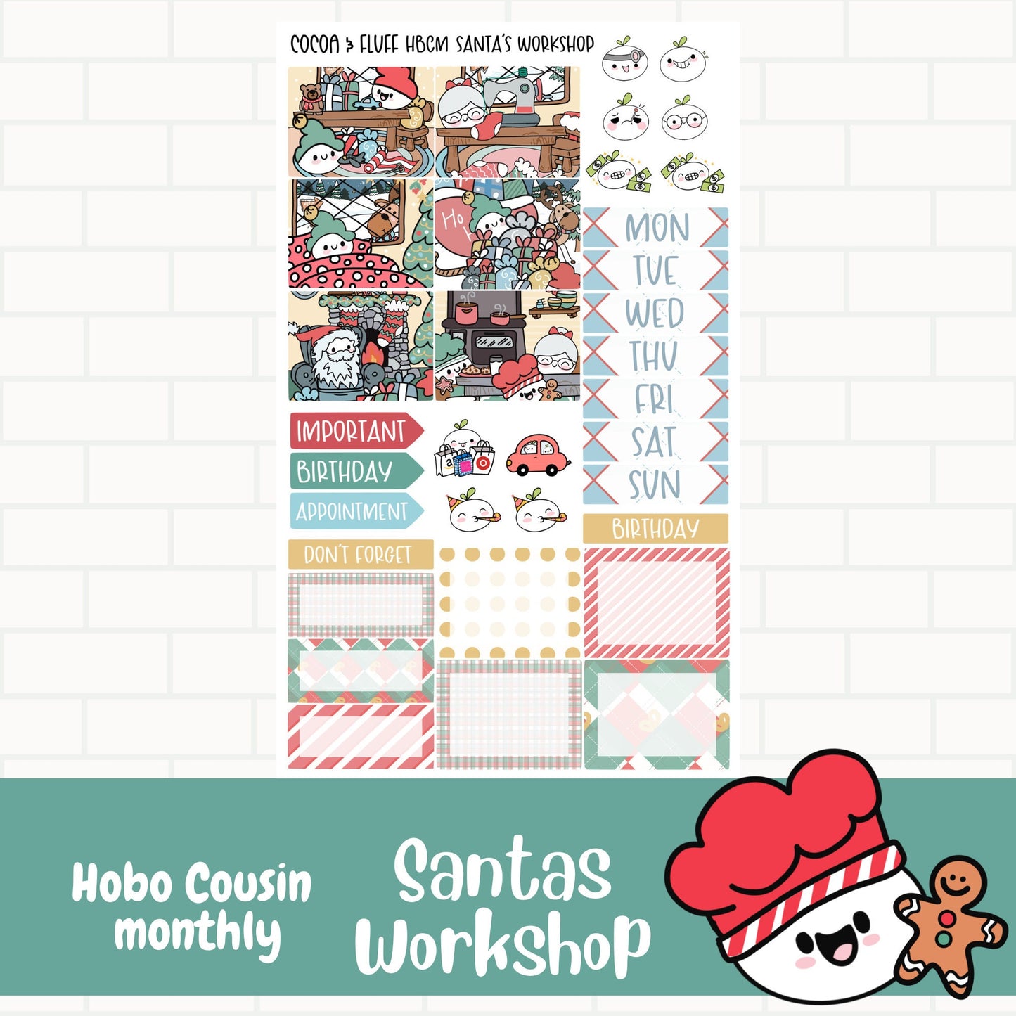 Santa's Workshop Hobonichi Cousin Monthly Sticker Kit