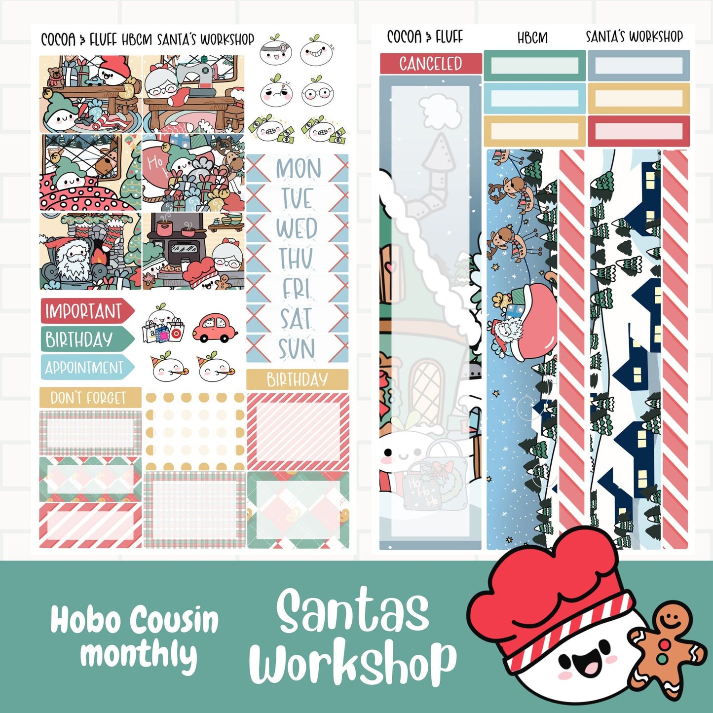 Santa's Workshop Hobonichi Cousin Monthly Sticker Kit