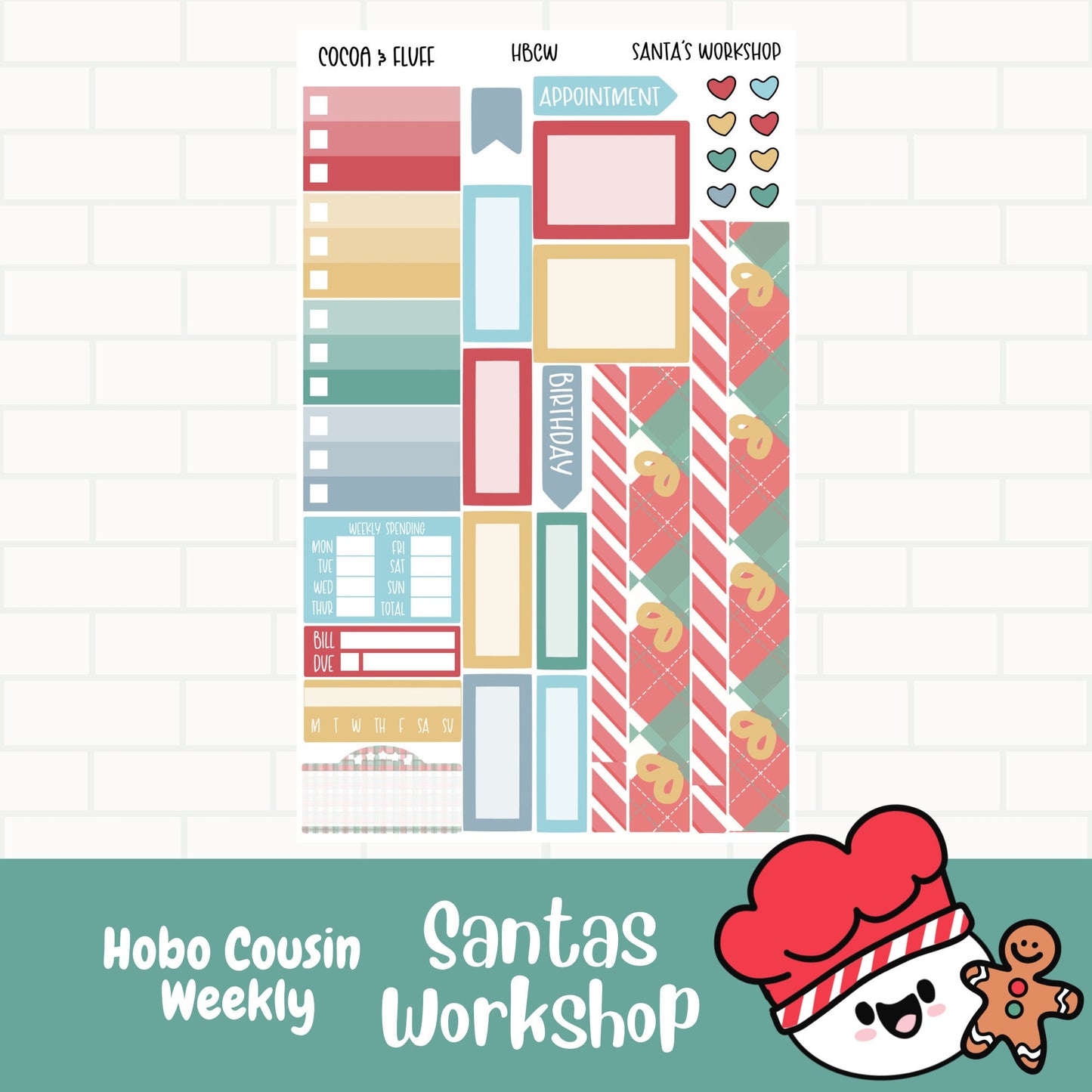 Santa's Workshop Hobonichi Cousin Weekly Sticker Kit