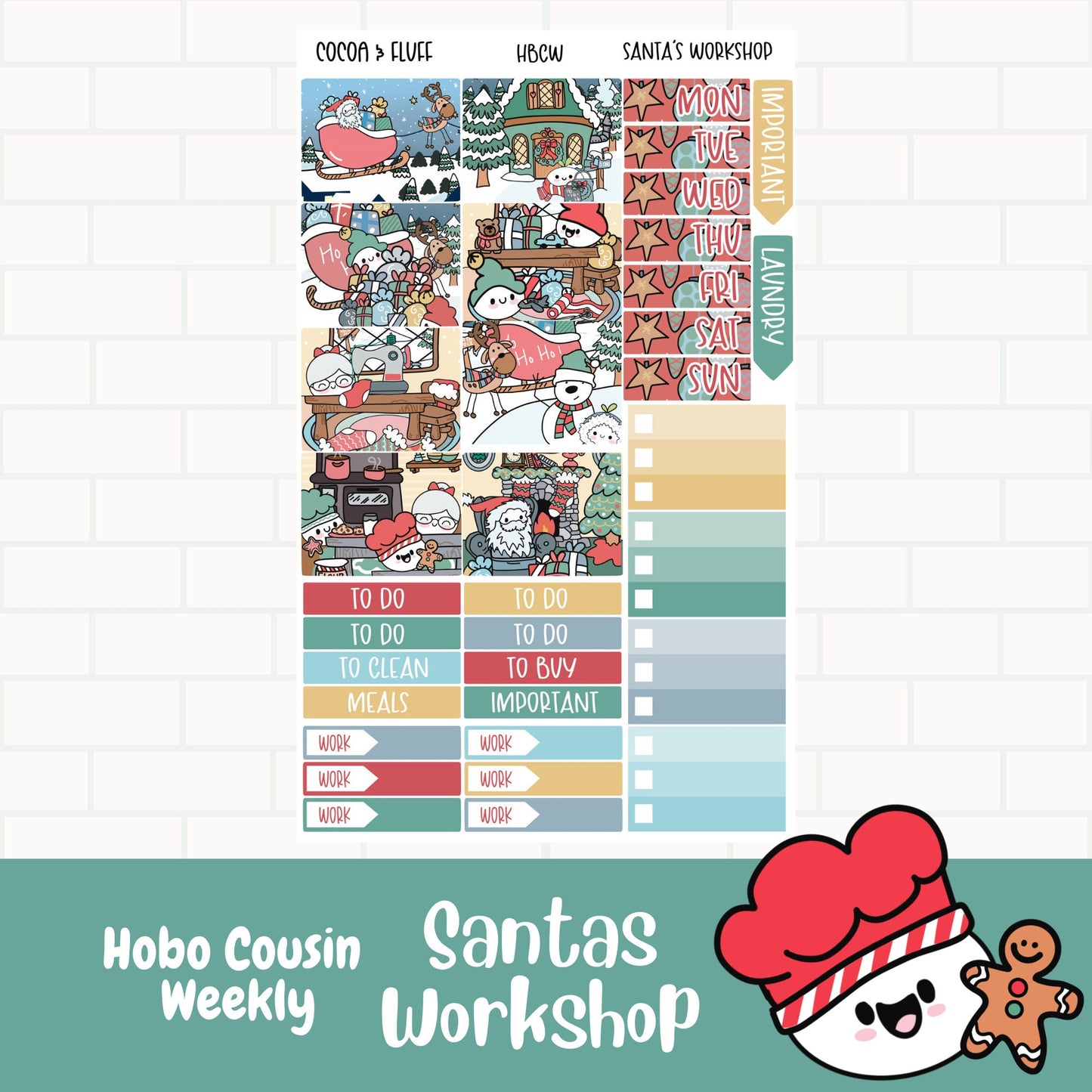Santa's Workshop Hobonichi Cousin Weekly Sticker Kit