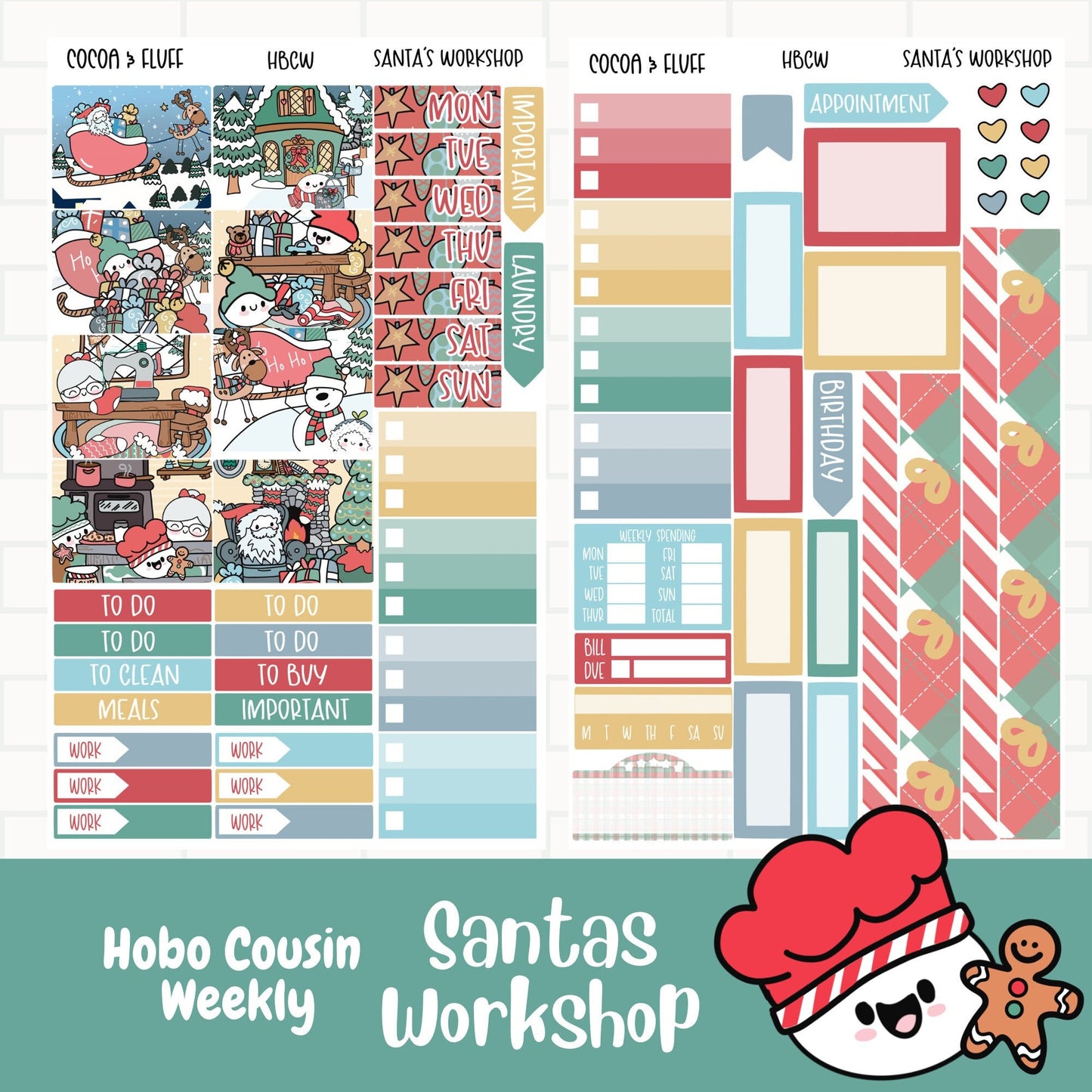 Santa's Workshop Hobonichi Cousin Weekly Sticker Kit