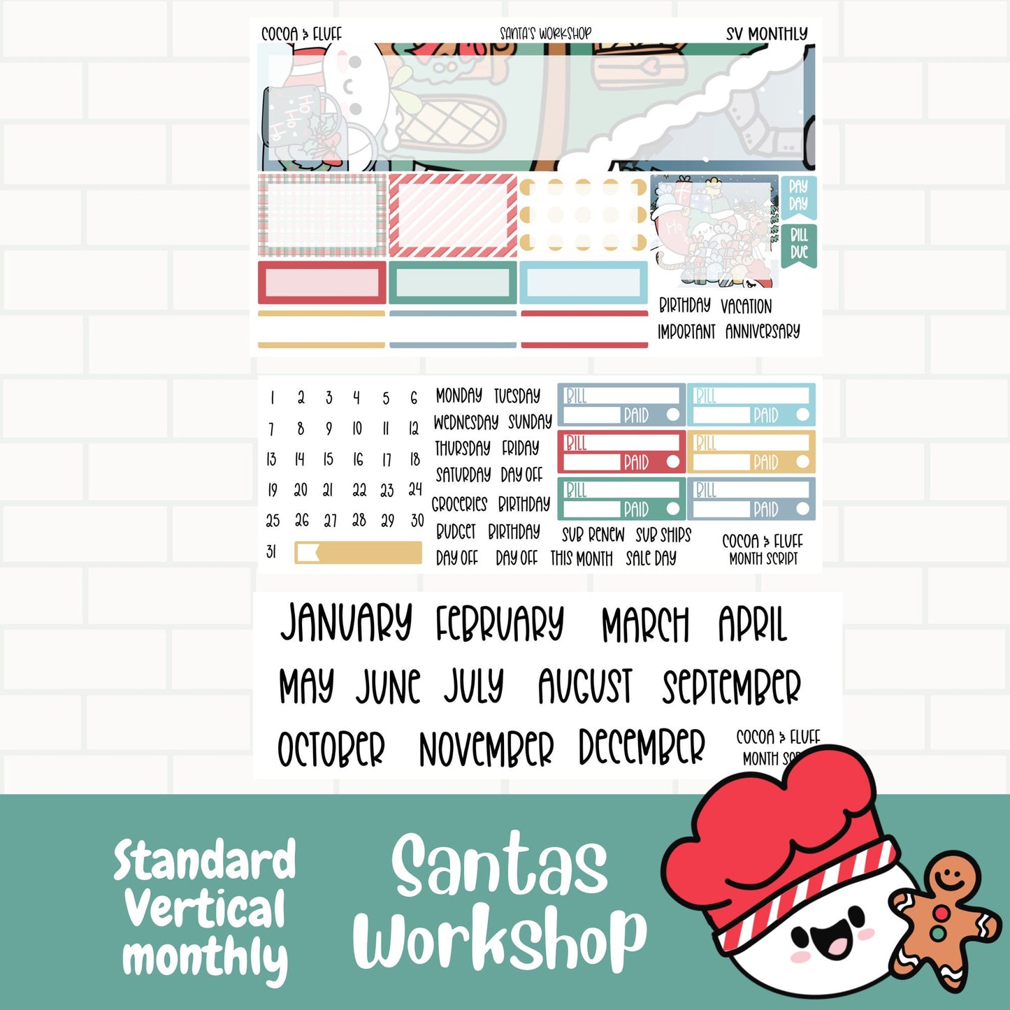 Santa's Workshop Standard Vertical Monthly Sticker Kit