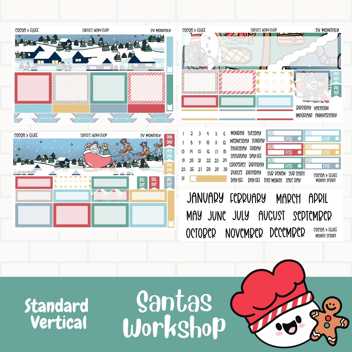 Santa's Workshop Standard Vertical Monthly Sticker Kit