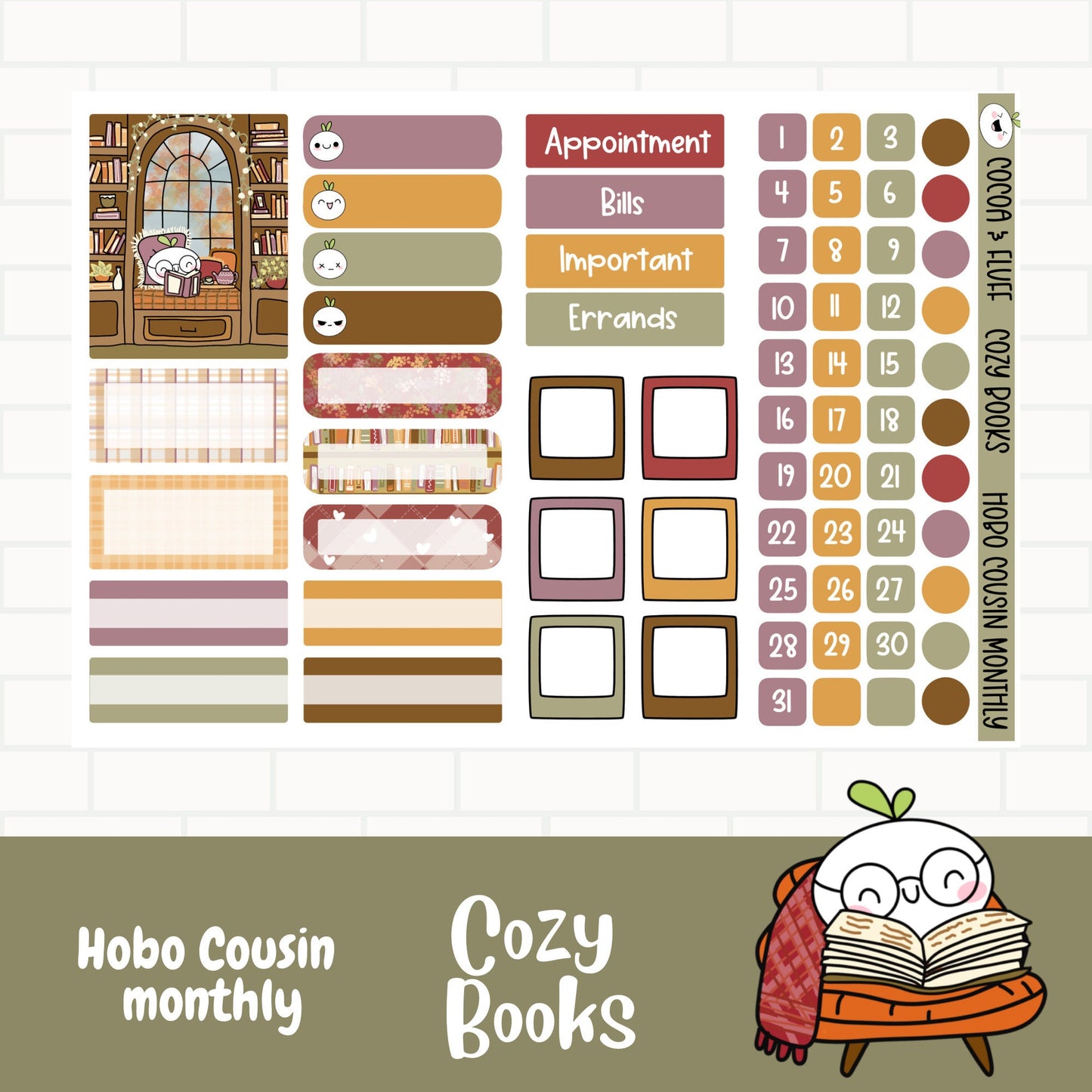 Cozy Books Hobonichi Cousin Monthly Sticker Kit