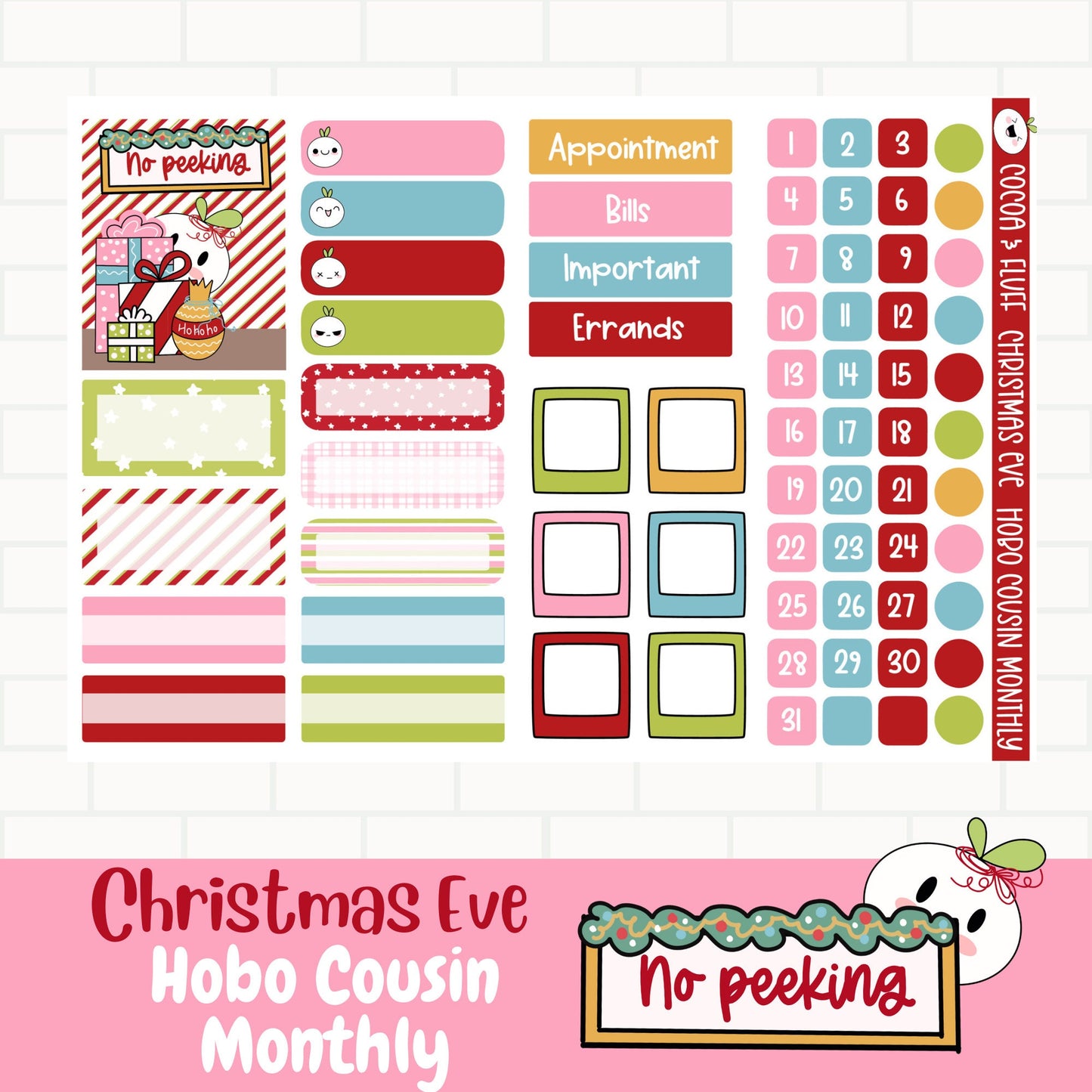Christmas Eve A5 Hobo Cousin Monthly Sticker Kit