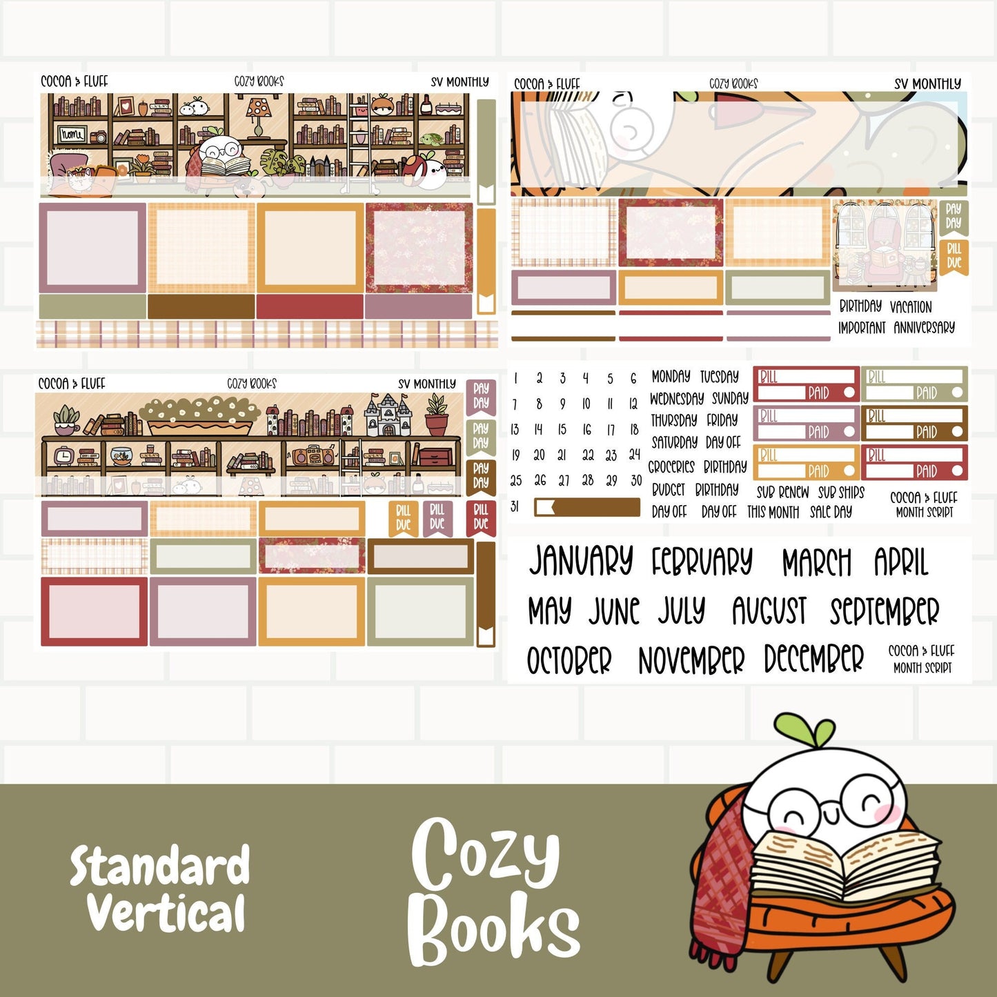 Cozy Books Standard Vertical Monthly Sticker Kit