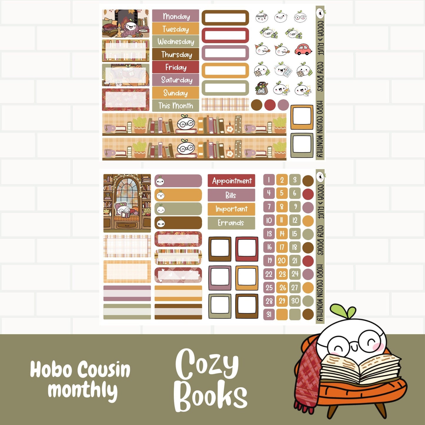Cozy Books Hobonichi Cousin Monthly Sticker Kit