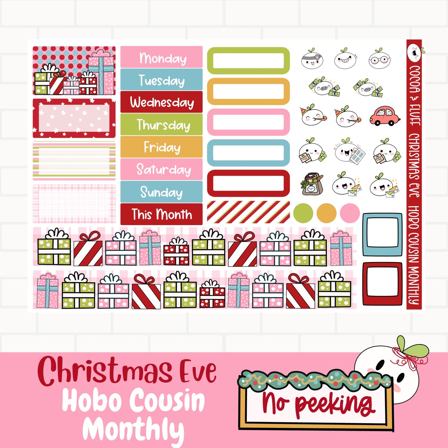 Christmas Eve A5 Hobo Cousin Monthly Sticker Kit