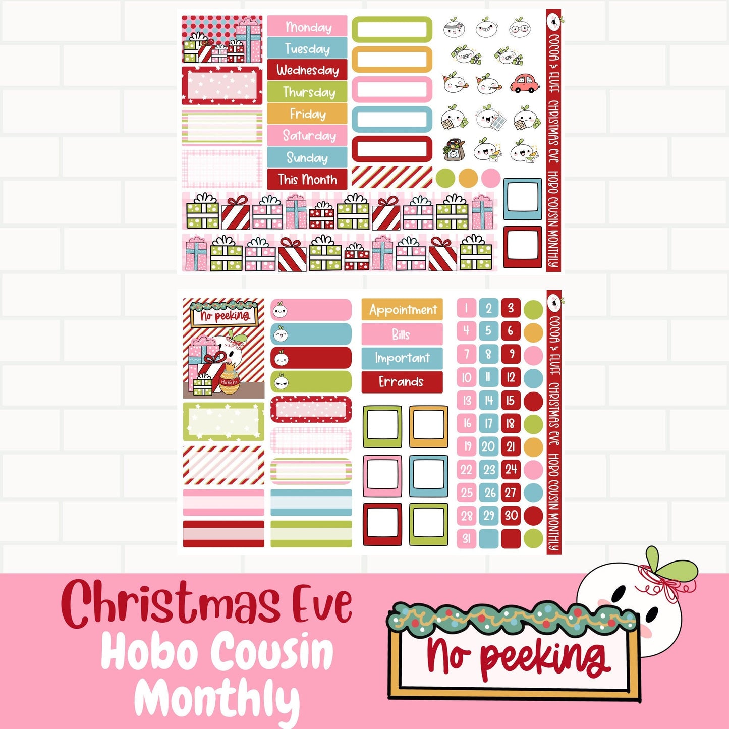 Christmas Eve A5 Hobo Cousin Monthly Sticker Kit