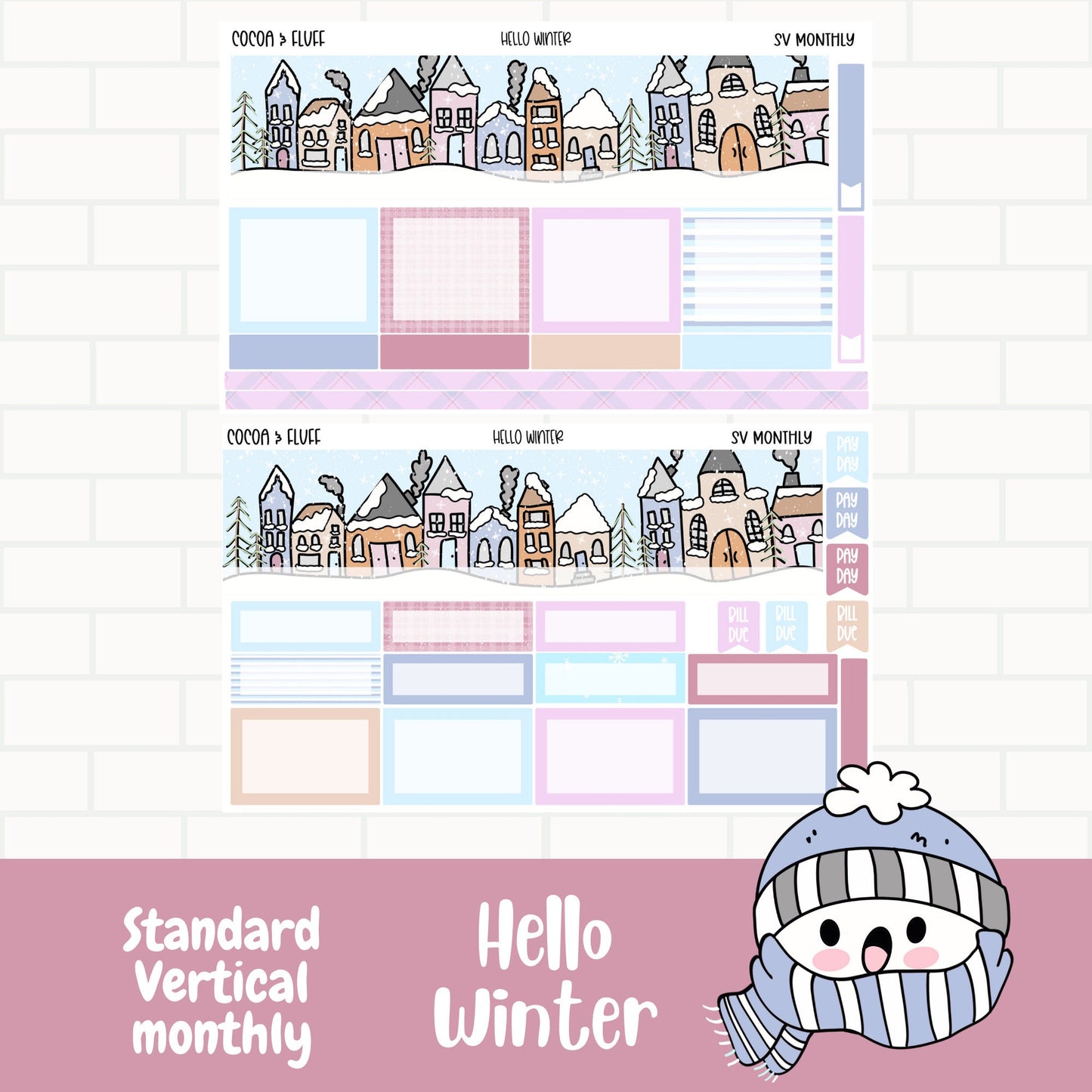 Hello Winter Standard Vertical Monthly Sticker Kit