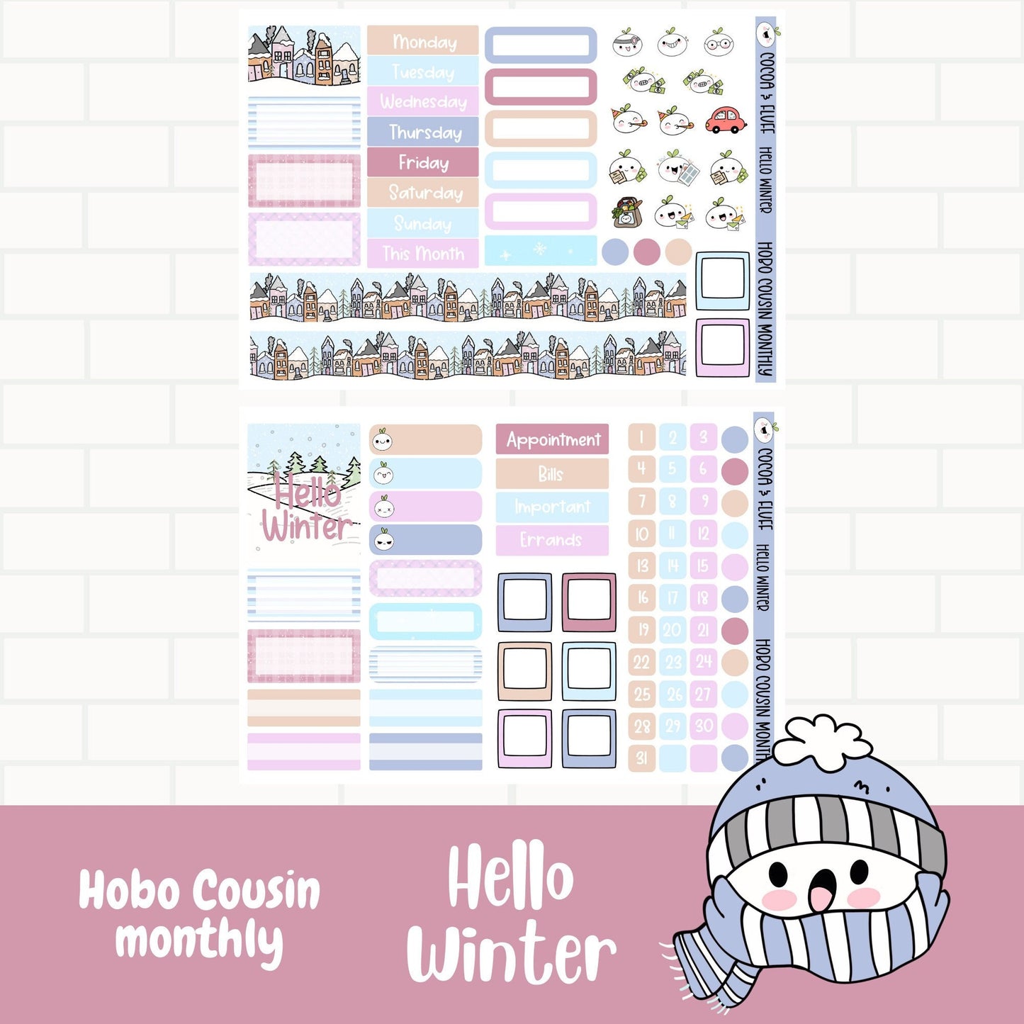 Hello Winter Hobonichi Cousin Monthly Stickers