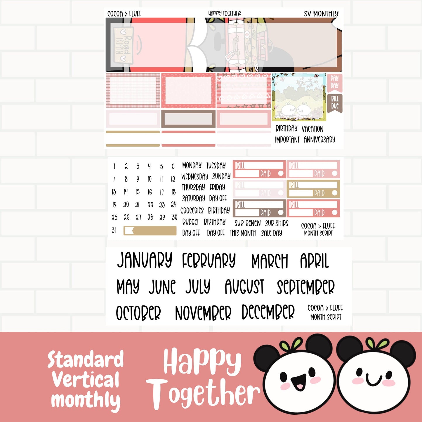 Happy Together Standard Vertical Monthly Sticker Kit