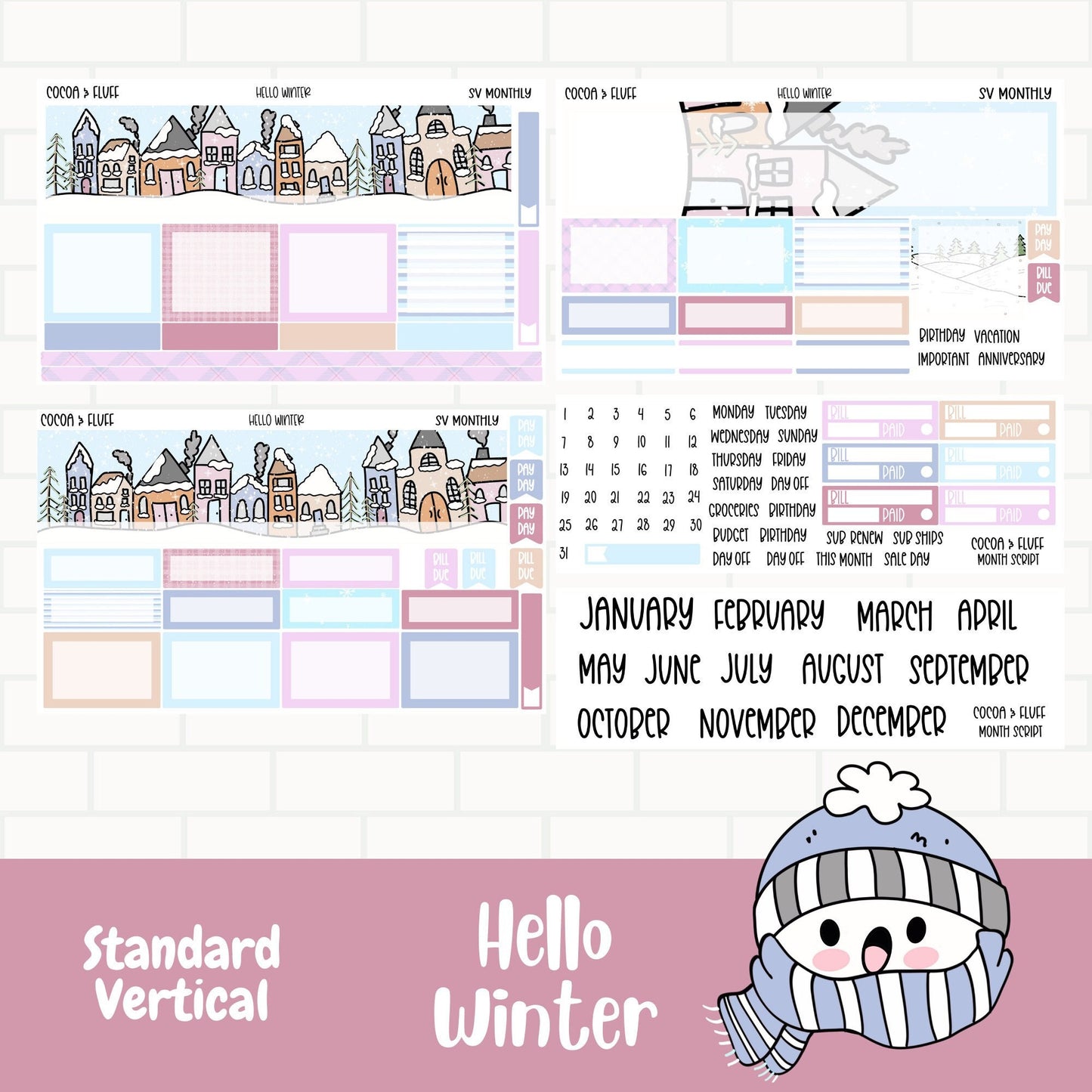 Hello Winter Standard Vertical Monthly Sticker Kit