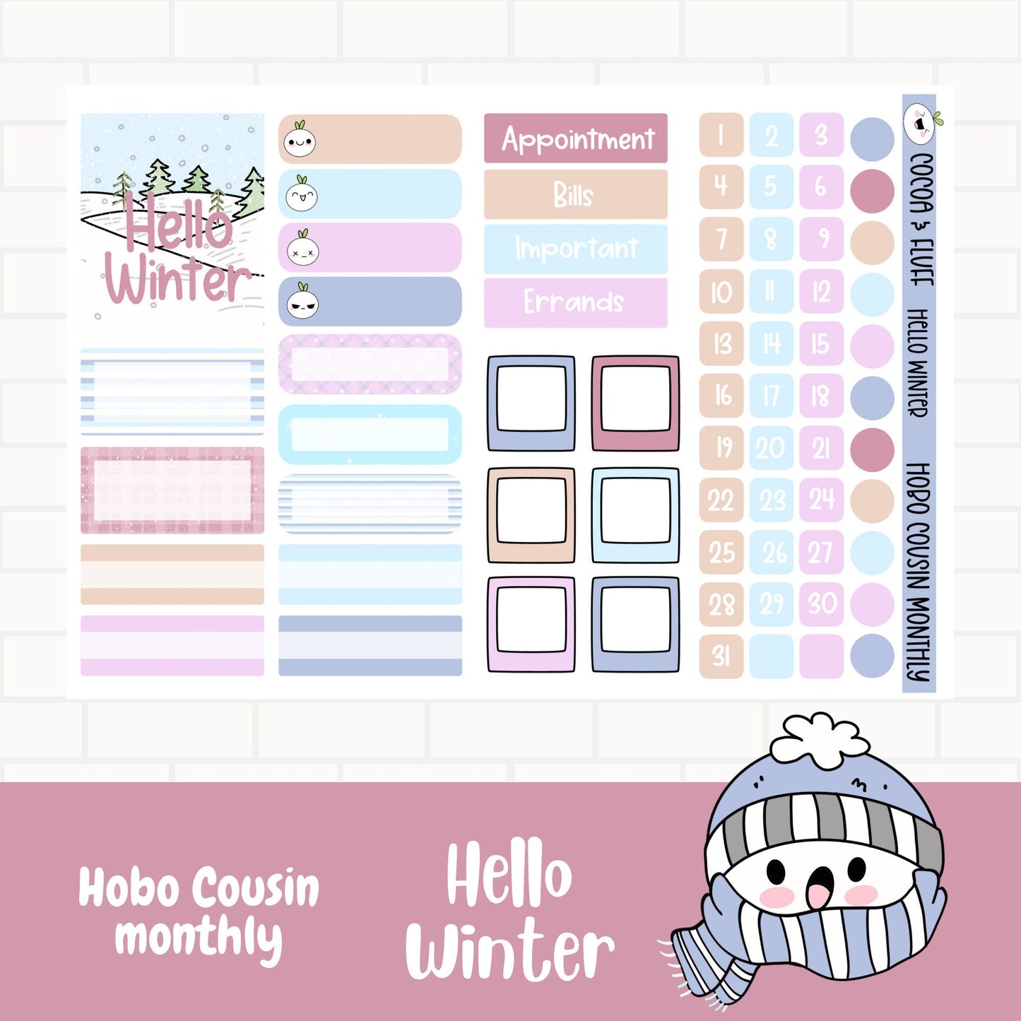 Hello Winter Hobonichi Cousin Monthly Stickers