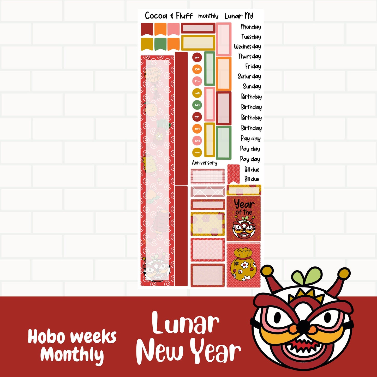 Lunar New Year Hobonichi Weeks Monthly Planner Stickers