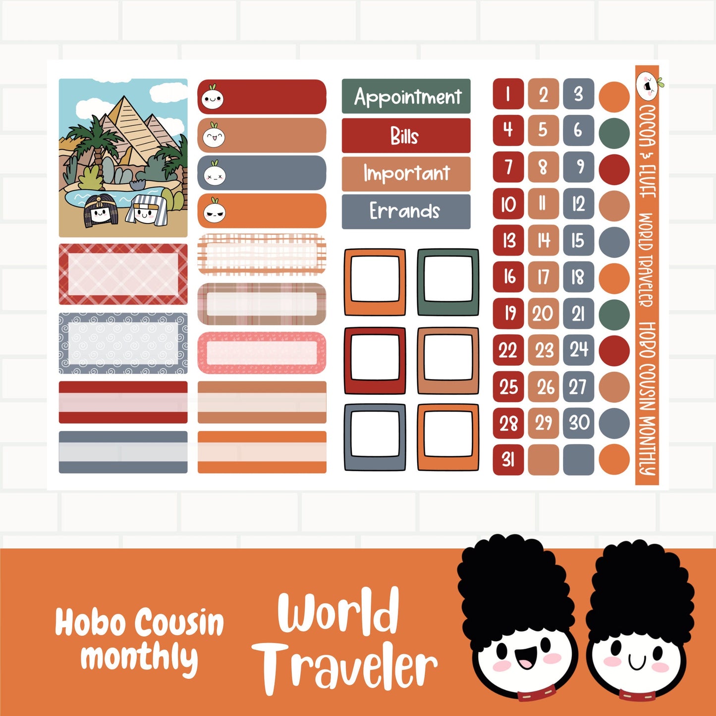 World Traveler Hobonichi Cousin Monthly Sticker Kit