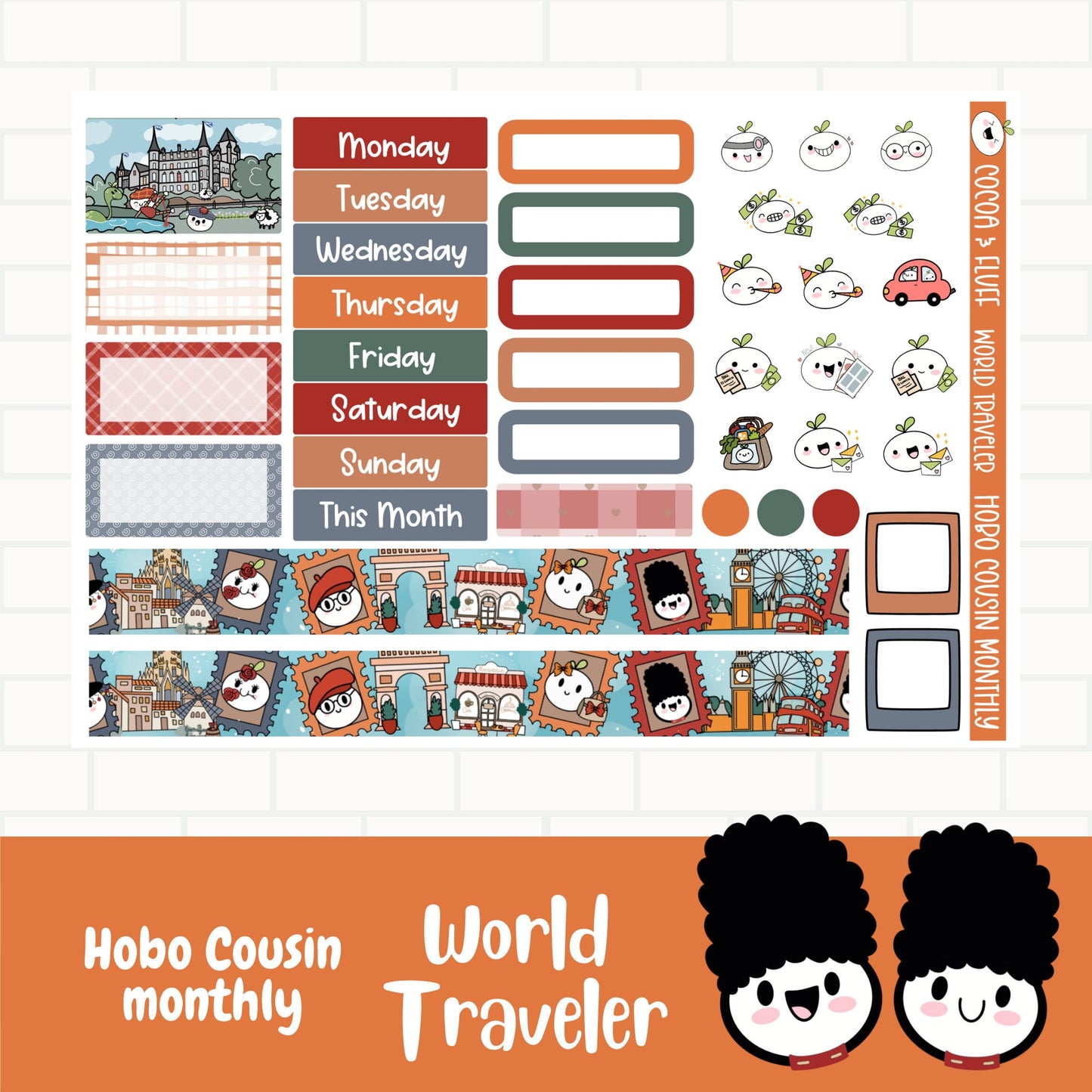 World Traveler Hobonichi Cousin Monthly Sticker Kit